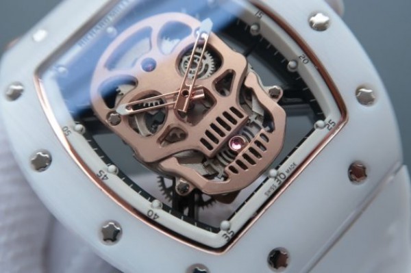 Replica Richard Mille RM052 White Ceramic Gold Skull Dial White Rubber Strap MIYOTA8215 - Elite Watch Atelier