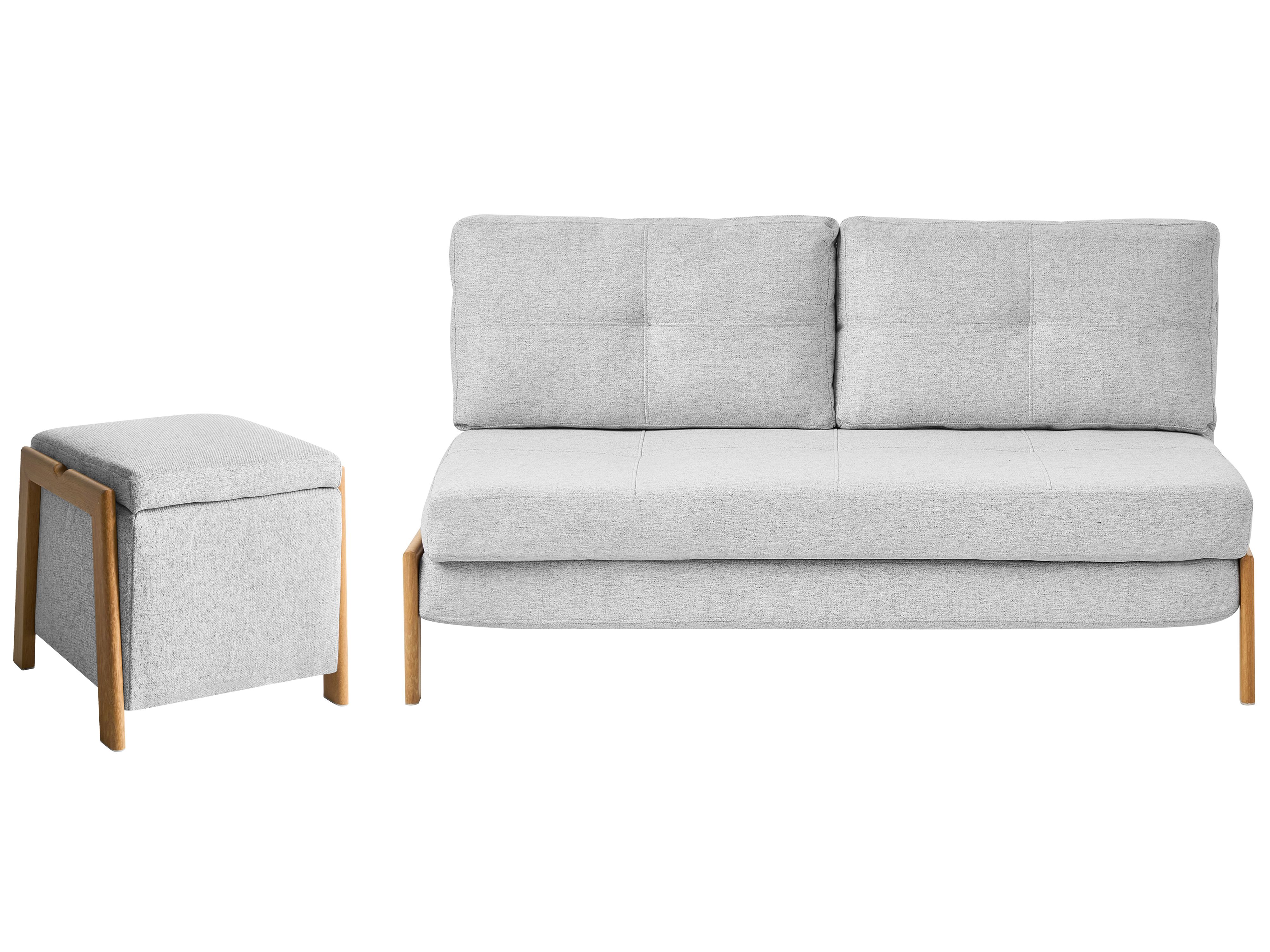 Living Room Set 3 Seater EDLAND Fabric Light Grey with Pouffe