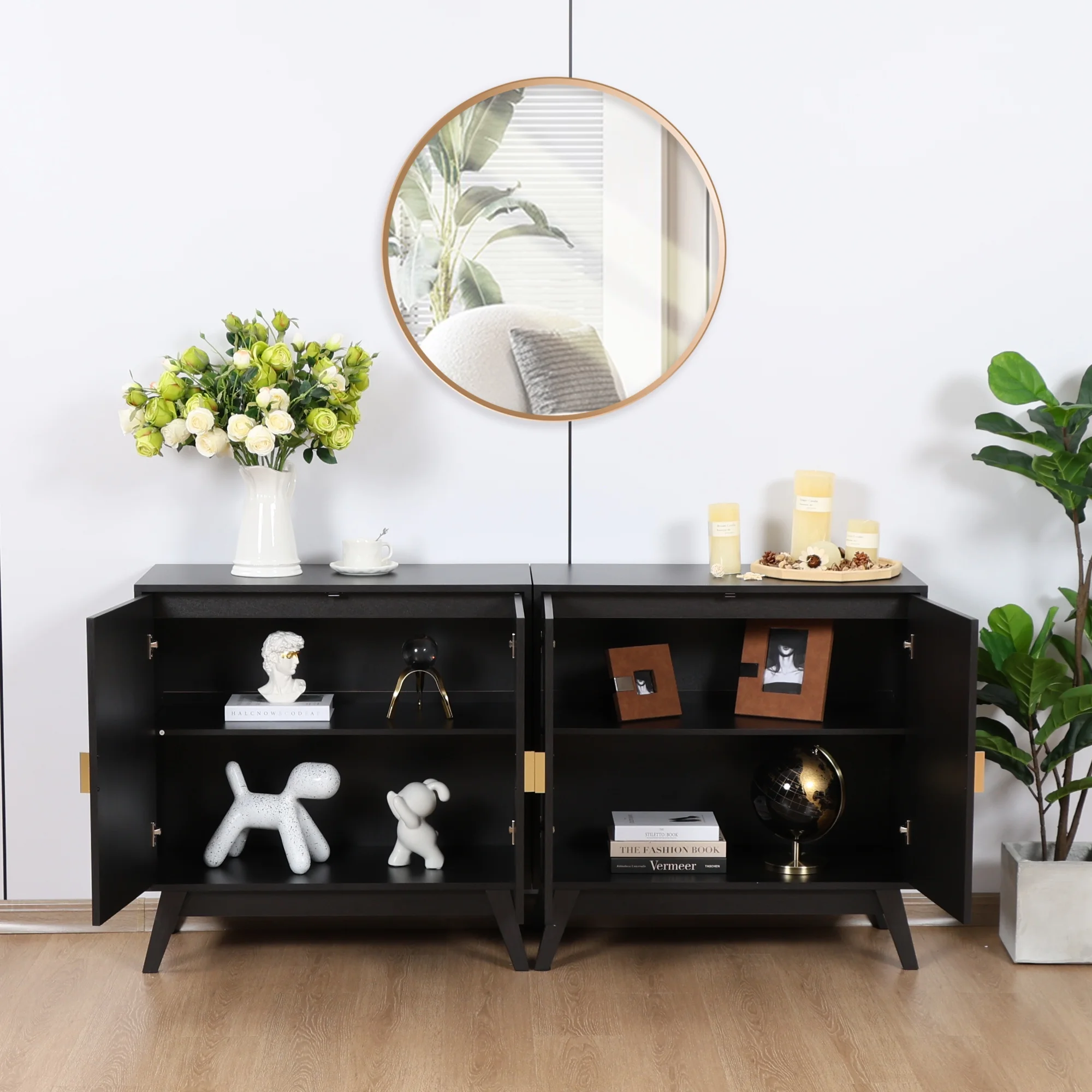 LEFHDA 2PCS Buffet Cabinet, Sideboard Cabinet with Storage, Accent Storage Cabinet with Carved Arc Door Design for Kitchen Dining Room, 2 Doors Buffet Cabinet with Adjustable Shelves - Image 73
