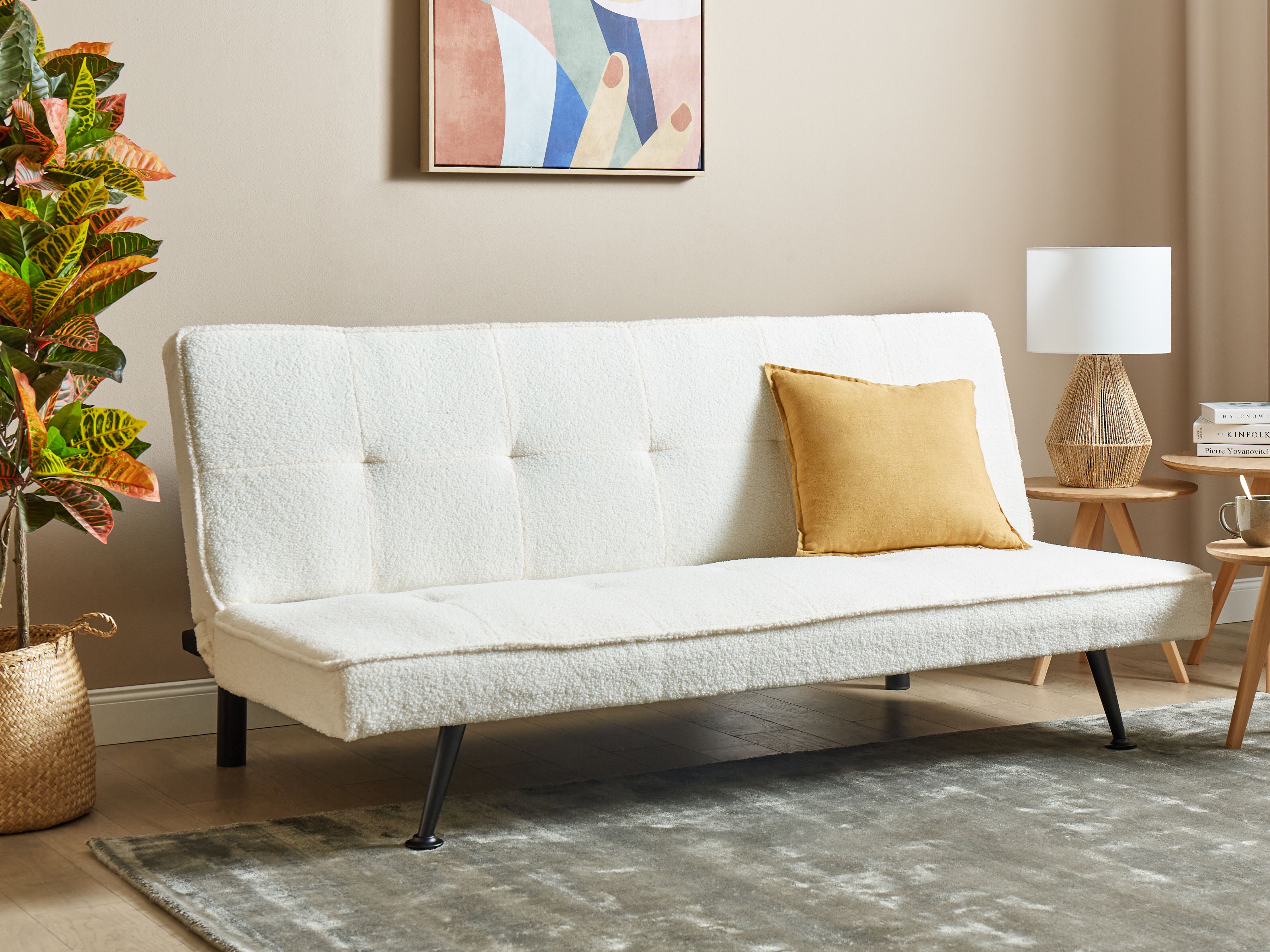 Sofa Bed 3 Seater HASLE Boucle White