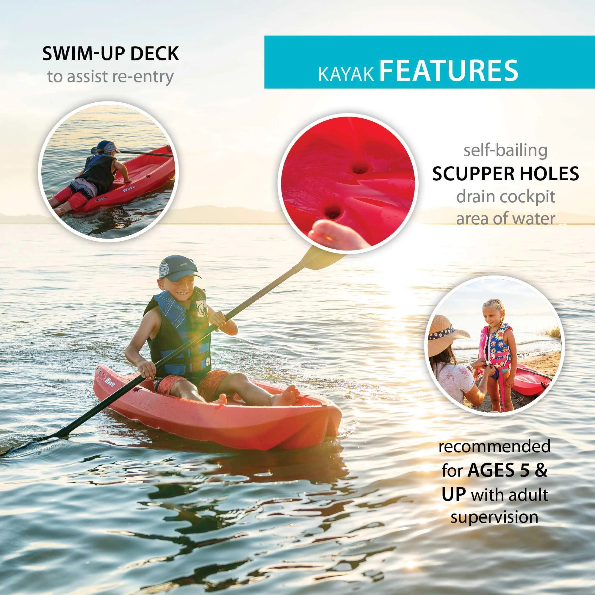 Lifetime Wave 6 ft Youth Kayak, Fire Red (91401) - Image 7