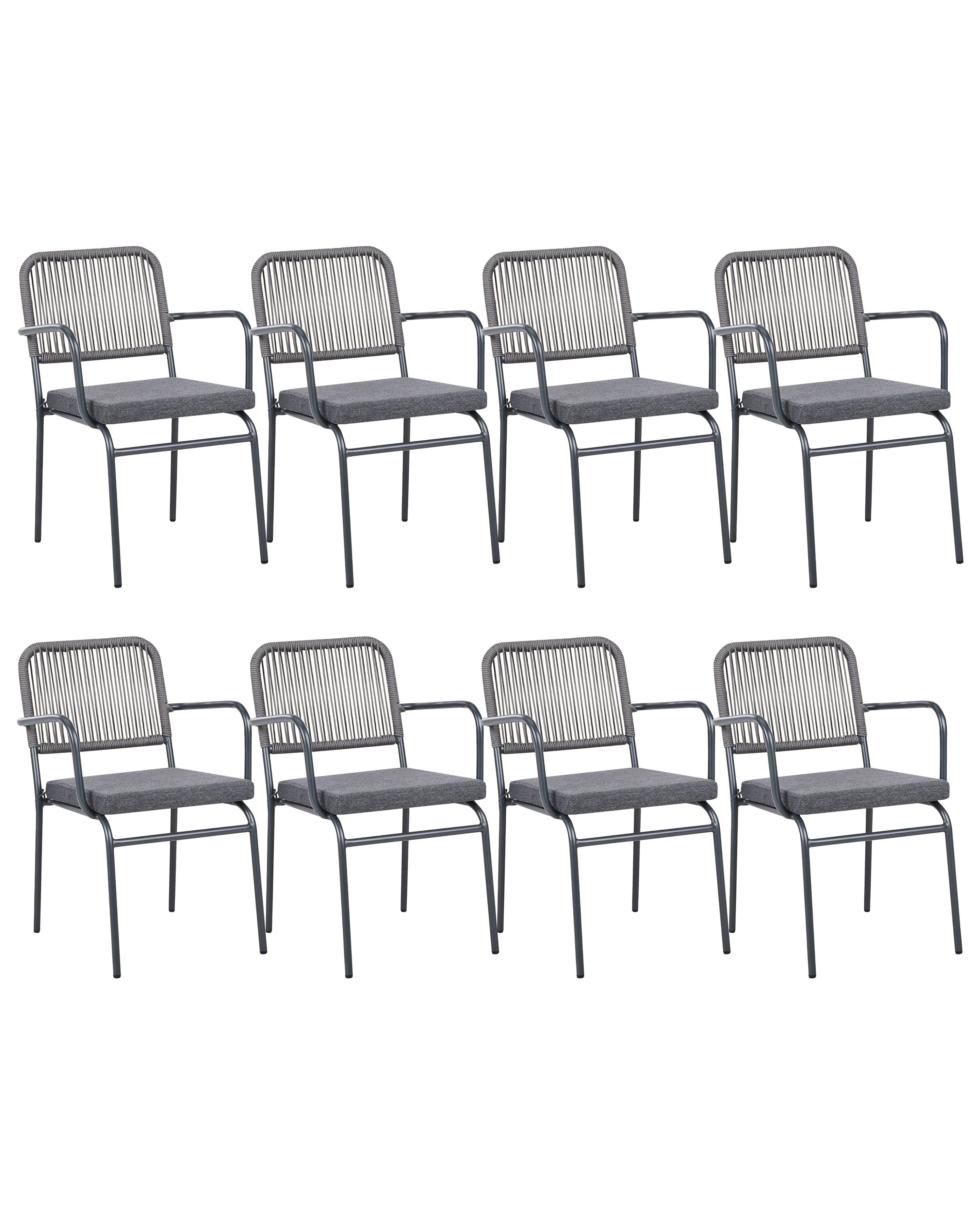 Set of 8 Garden Chairs with Cushions TACENO Metal Grey