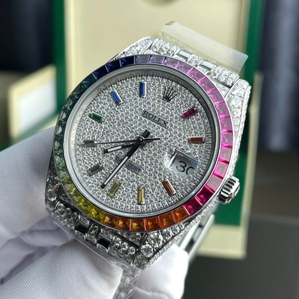 Rolex DateJust Replica Watch Full Moissanite Diamonds Hong Kong Dial Blue 41mm - Top club