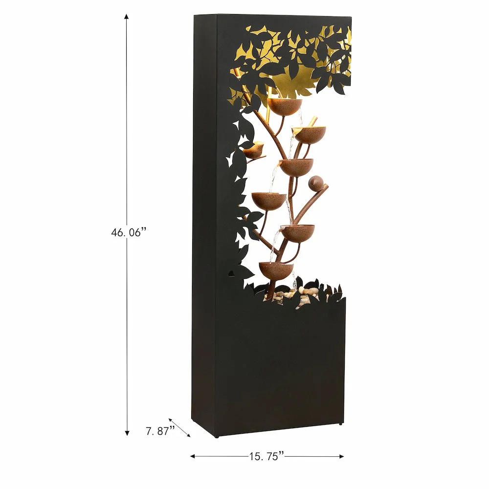 Hi-Line Gift Ltd. Black LED Fountain with Hollowed Flower & Bowl Design - Outdoor