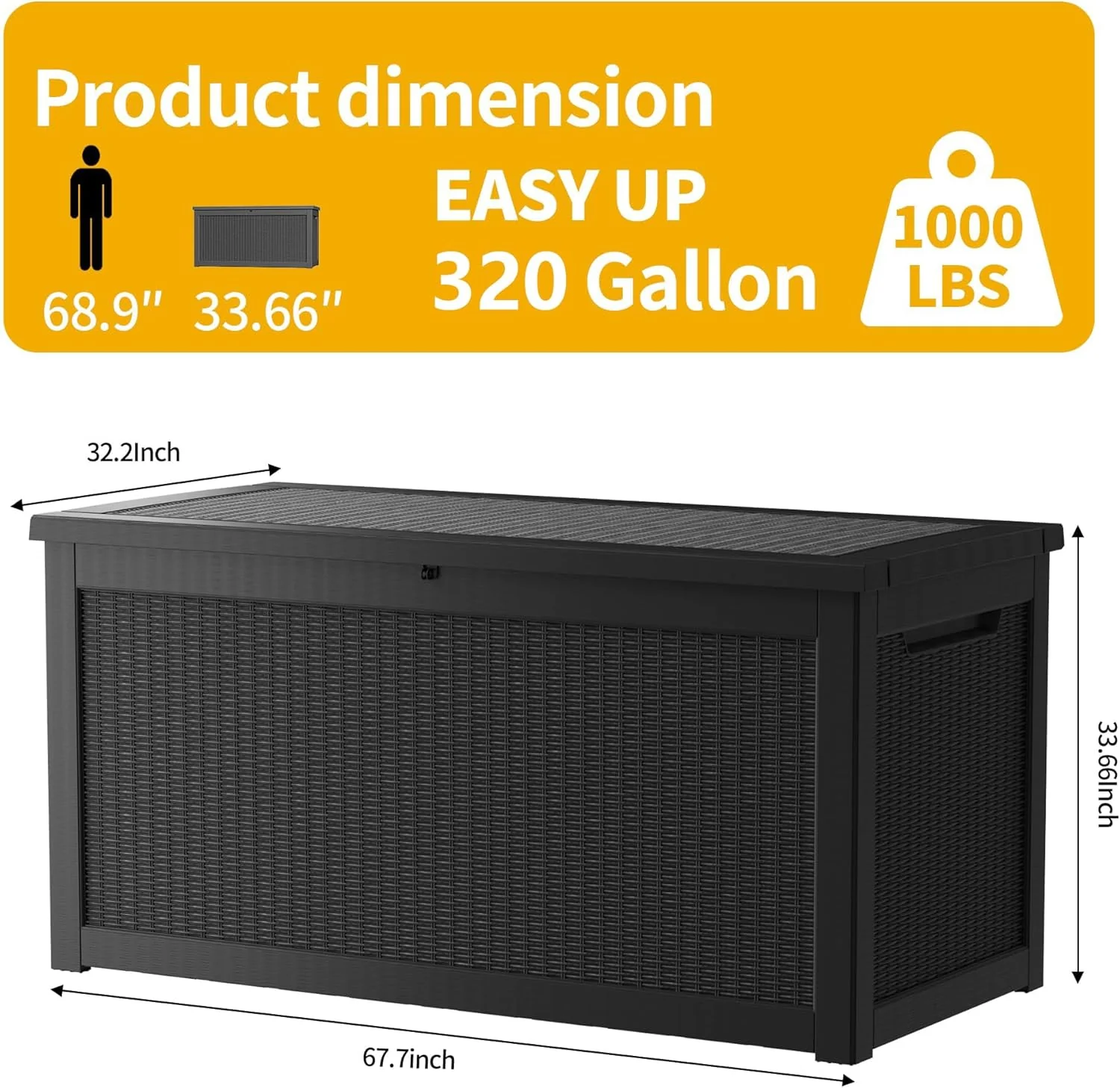 TARKARI 320 Gallon Lockable Resin Deck Box, Black - Image 2 TARKARI 320 Gallon Lockable Resin Deck Box, Black - Image 2