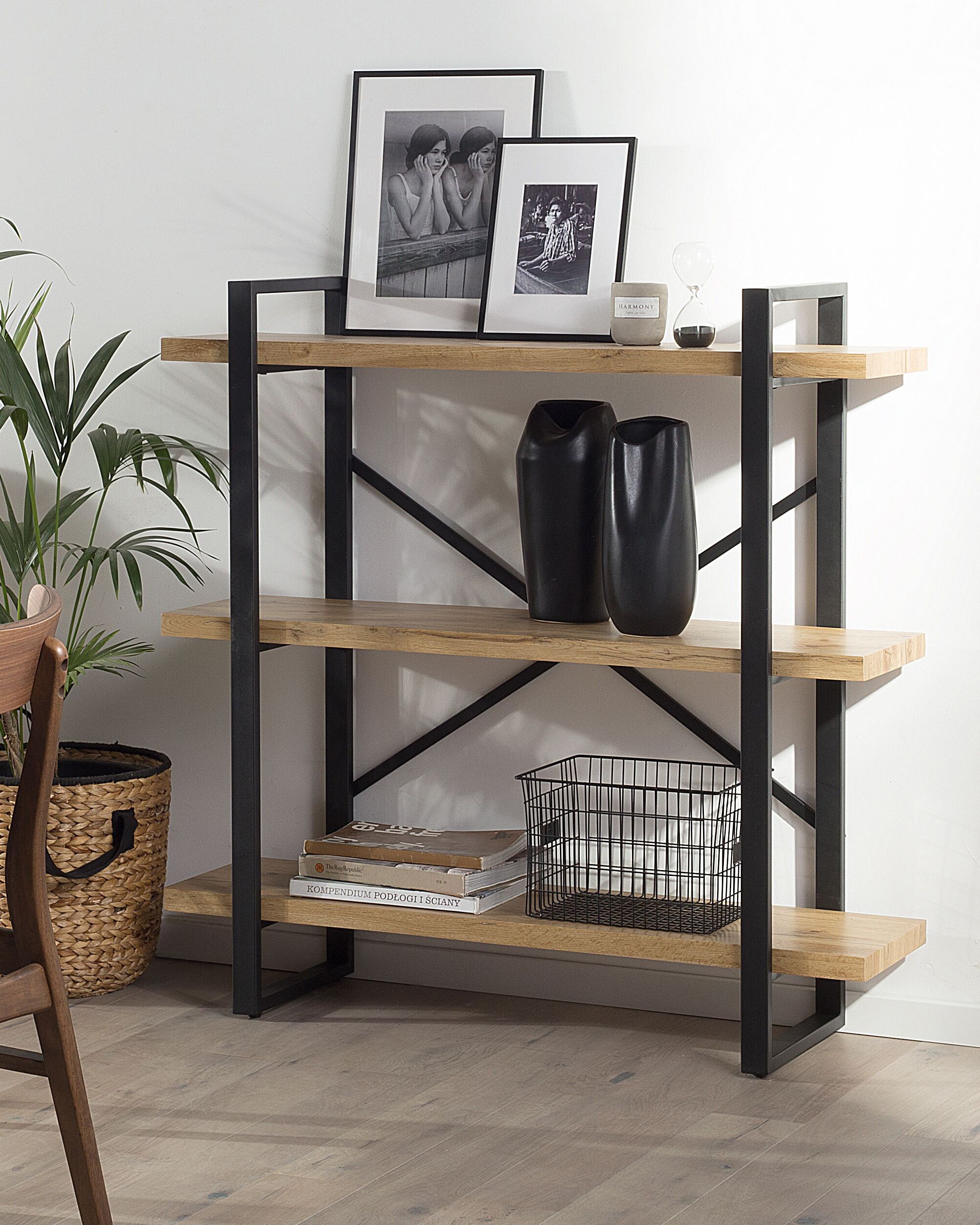 3 Tier Shelving Unit TIMBER 111 cm Light Brown