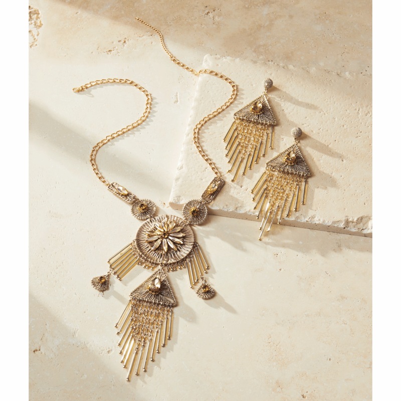 Crystal Thread Drop Long Necklace & Earrings - Buy Both and Save - MIDNIGHT VELVET CATALOG