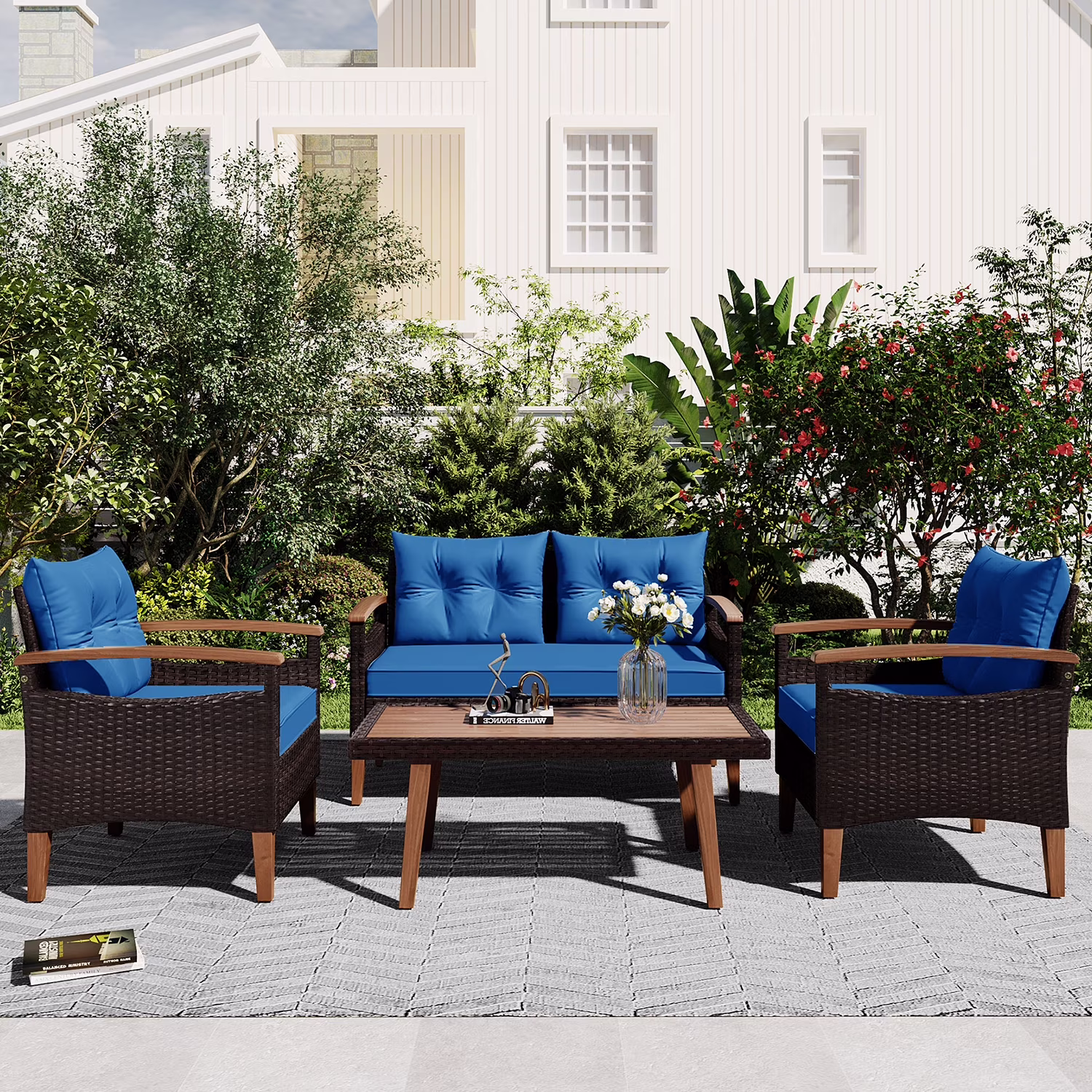 Topcobe Patio Seating Set with Cushions, 4-Piece Garden Furniture, Beige - Image 3