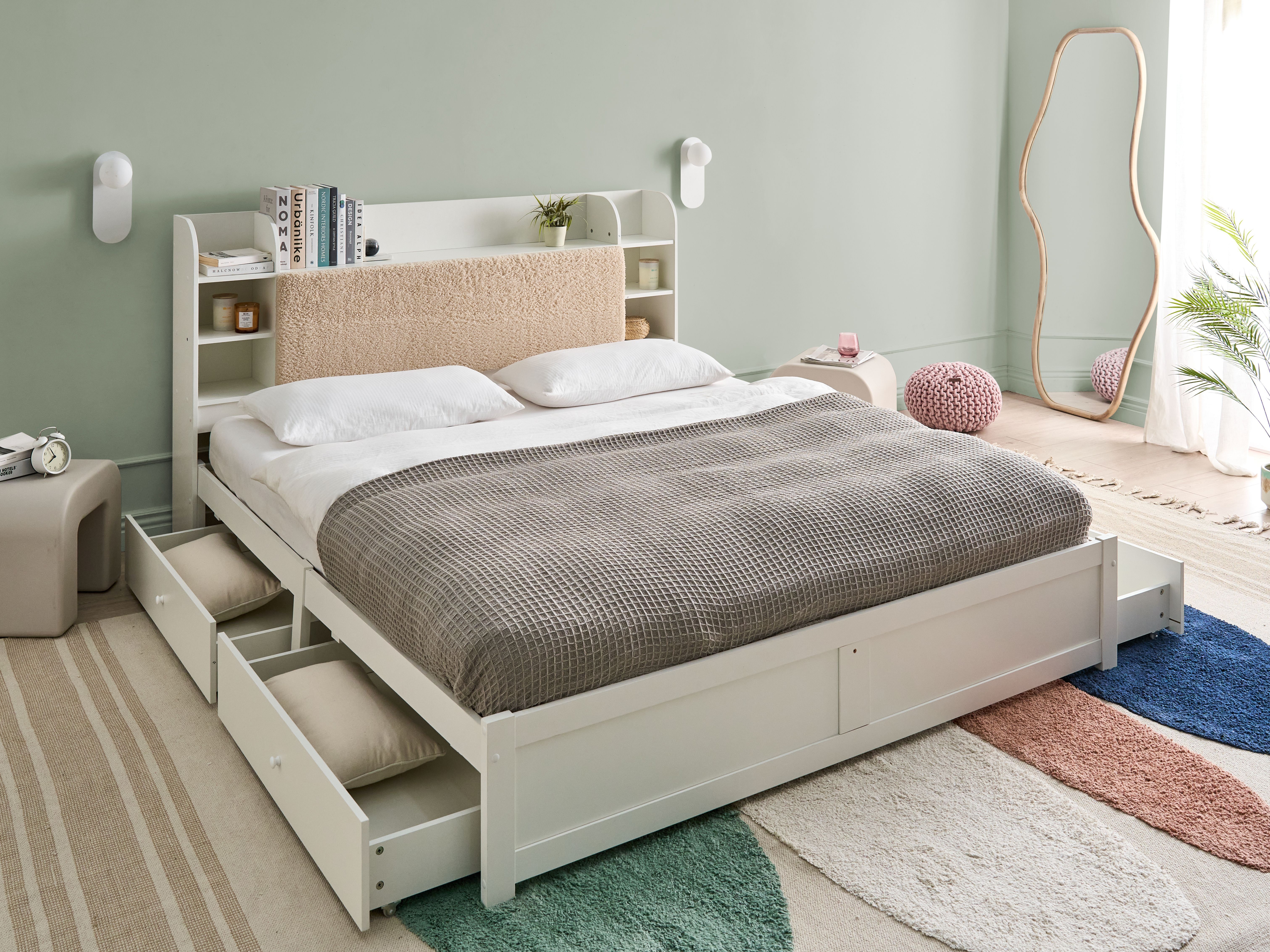 Bed with Storage Drawers BIZOU 180 x 200 cm (EU Super King) White