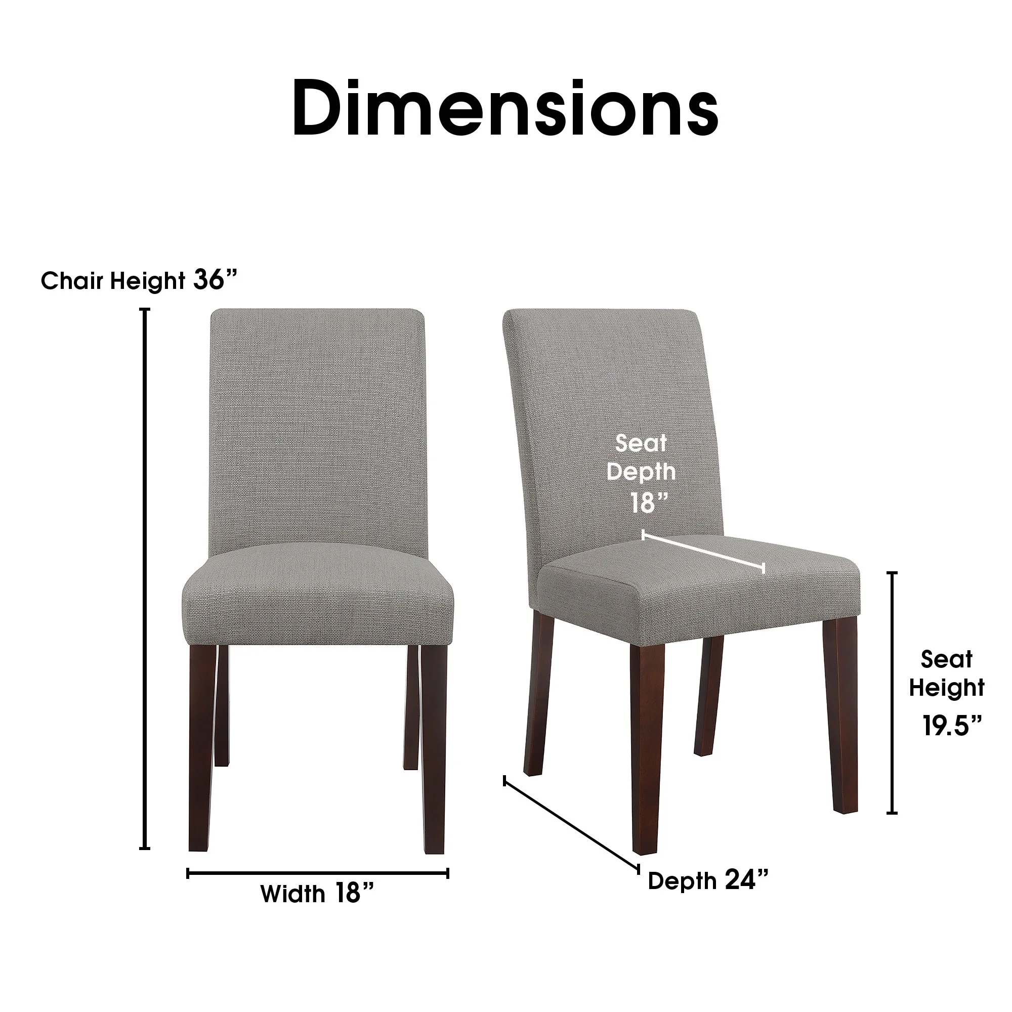 Serta Liam Parsons Upholstered Accent Dining Chair Set of 2, High-Back Design, Polyester Weave Fabric, Quality Foam Cushion, Armless Side Chair for Kitchen, Dining Room, LivingRoom, Ash Gray
