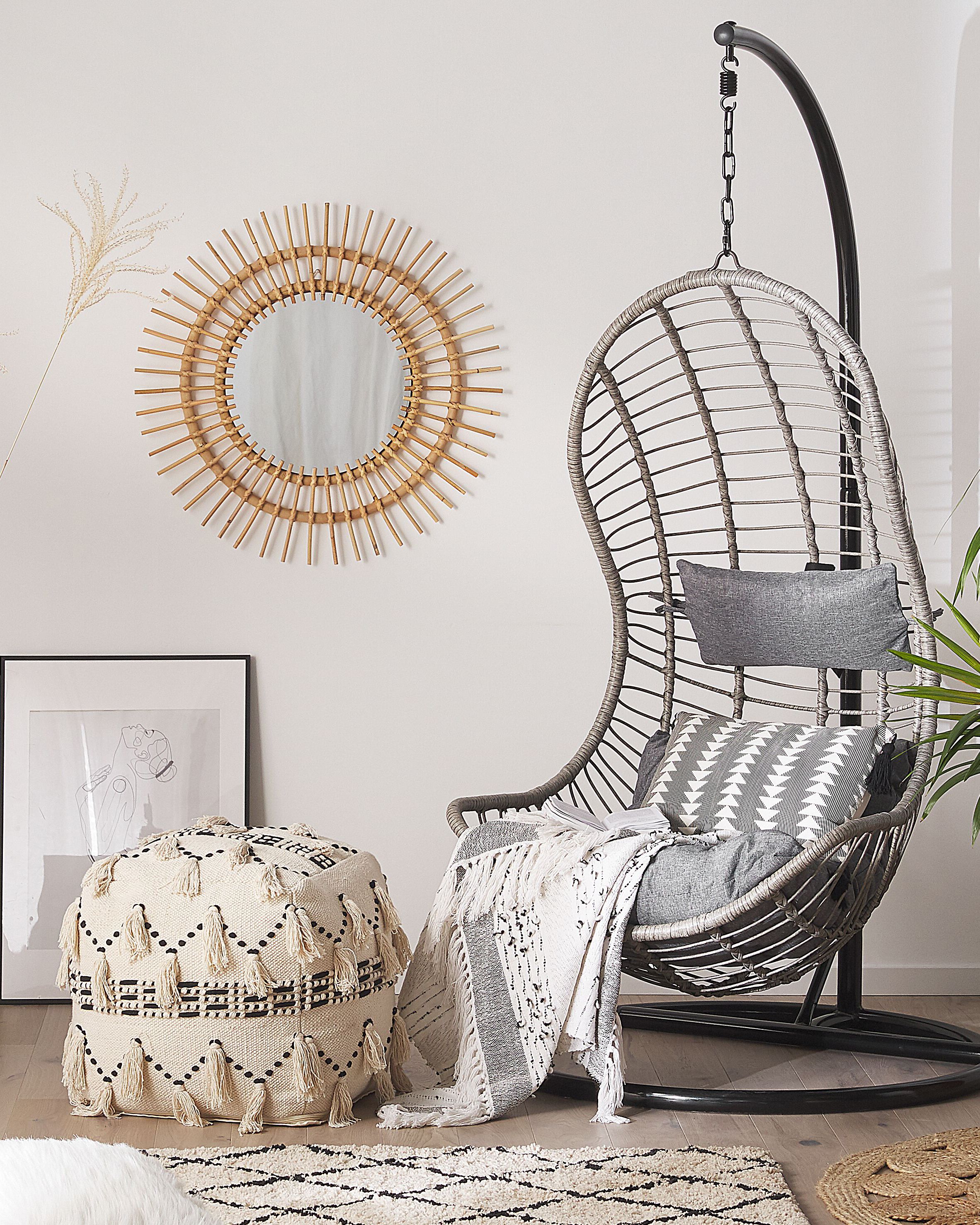 Hanging Chair with Stand PINETO PE Rattan Grey