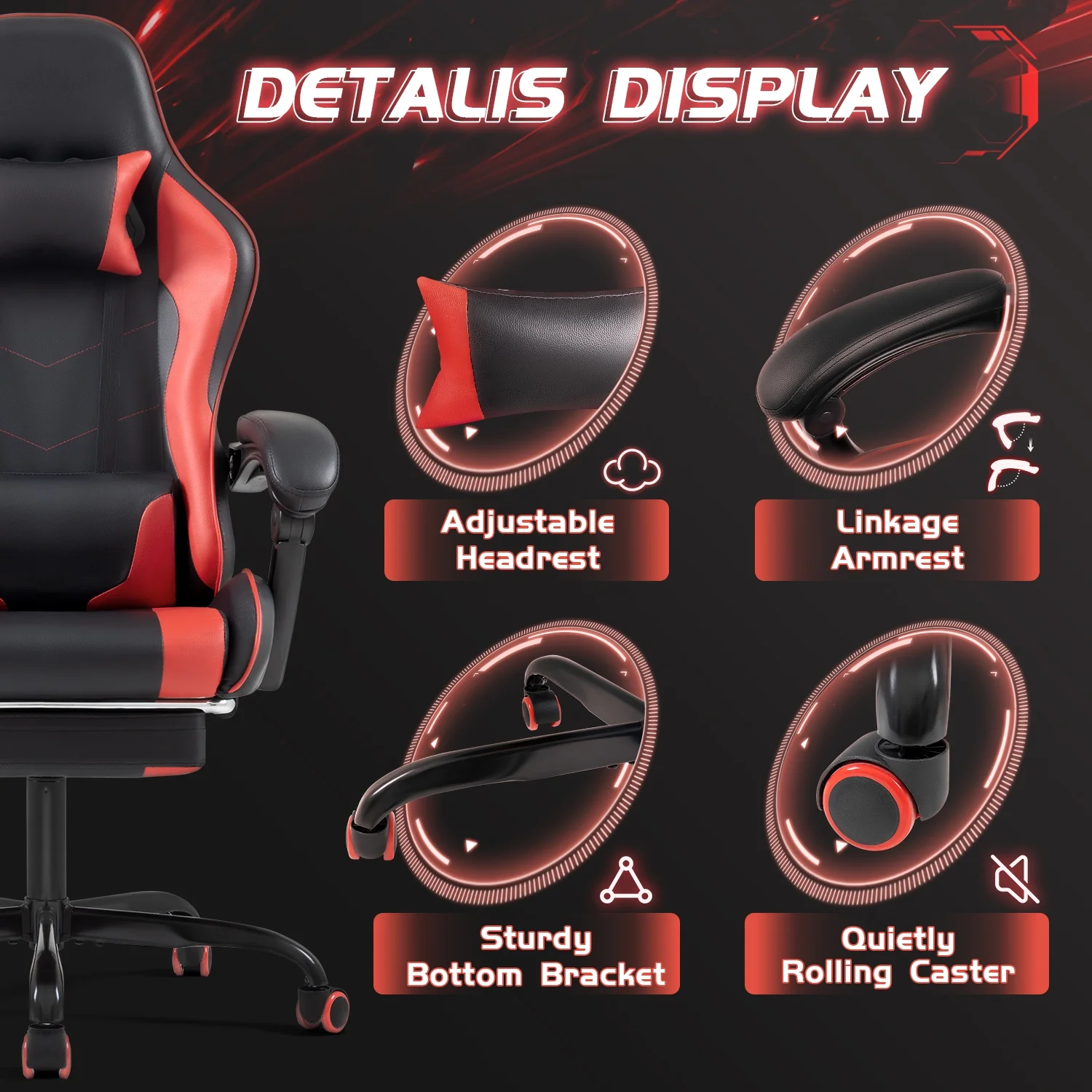 Lacoo PU Leather Gaming Chair Massage Ergonomic Gamer Chair Height Adjustable Computer Chair with Footrest & Lumbar Support, White - Image 46