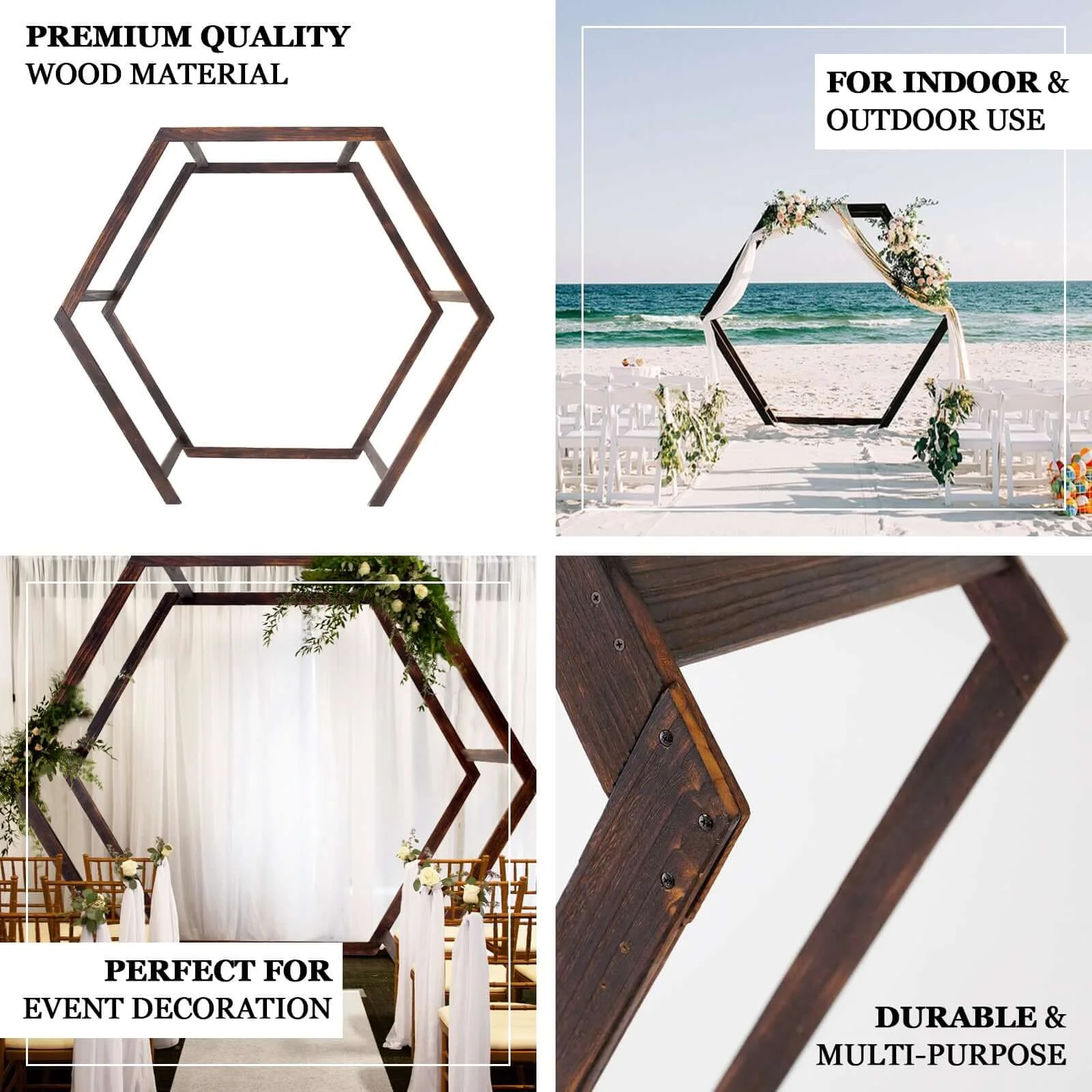 Efavormart 7FT Rustic Square Wedding Arch Wooden Backdrop Stand, Wedding Ceremony Arch - Brown - Image 19