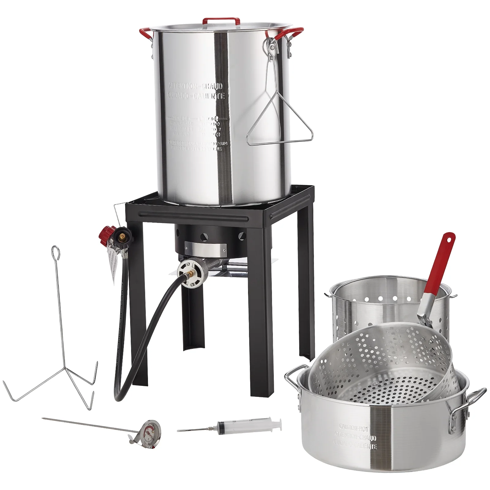 KFFKFF Deep Fryer for Turkey, Set of 30-qt Poultry and 10-qt Fish Steamer Cooker, Outdoor Seafood Frying Pot made of Aluminum, Propane Gas Boiler with 54,000 BTU Burner, Comes with Baskets, Poultry