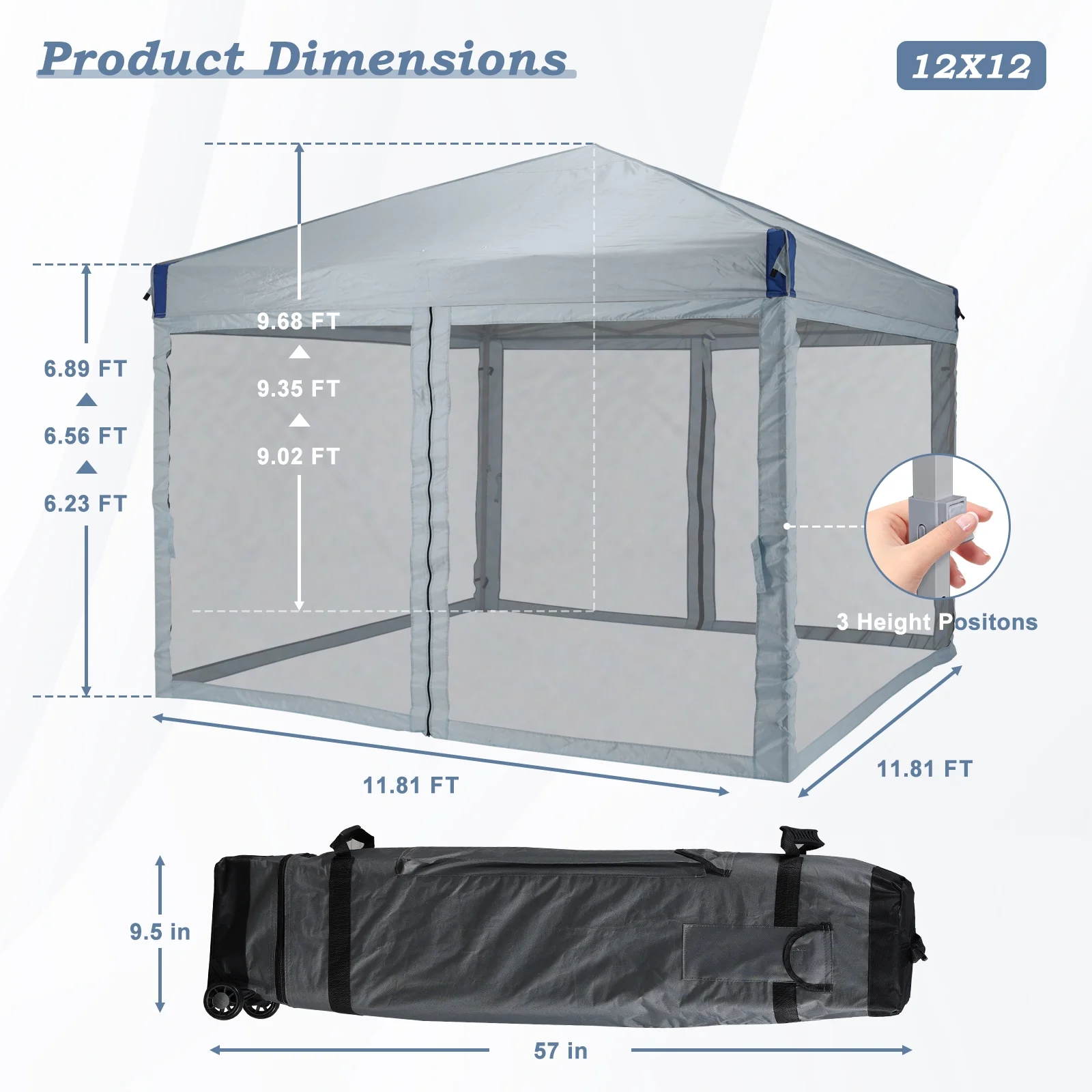 Aoodor 12'x12' Pop Up Canopy with Removable Mesh Sidewalls, Outdoor Portable Instant Shelter Tent-Black - Image 21