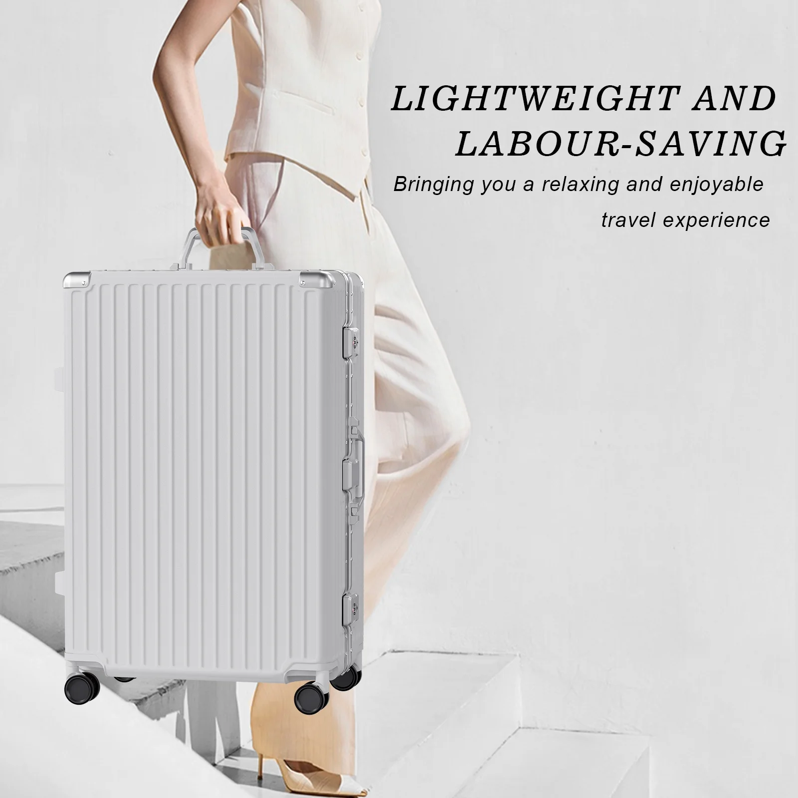 Luggage Aluminium Frame PC ABS Hardshell Suitcase with Spinner Wheels TSA Lock Zipperless Luggage 28 inch Silver - Image 7