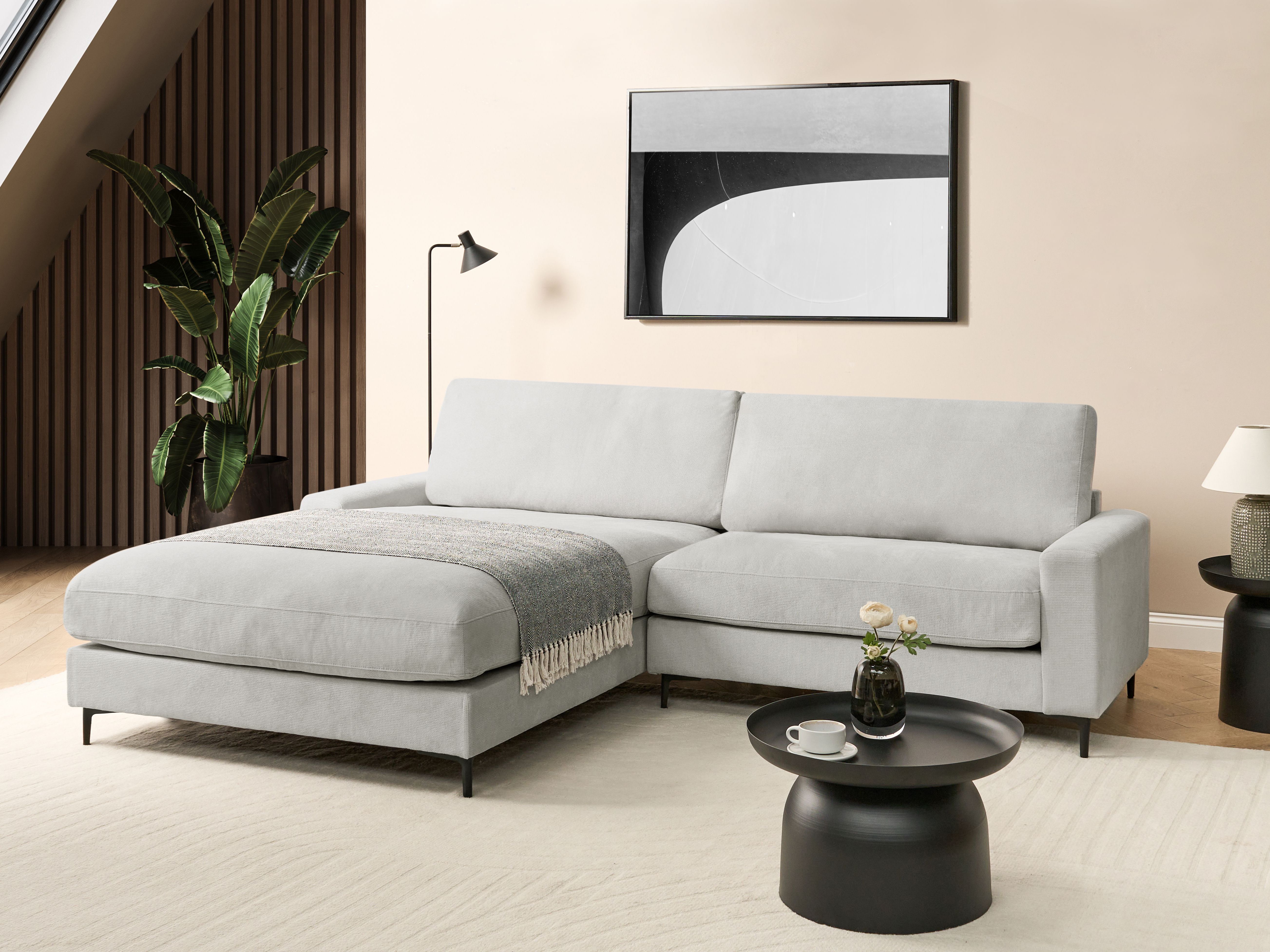 Corner Sofa 3 Seater MALOY Chenille Light Grey Right Hand