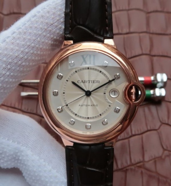Replica Cartier JF Ballon Bleu 42mm RG White Dial Leather Strap MIYOTA9015 - Top club