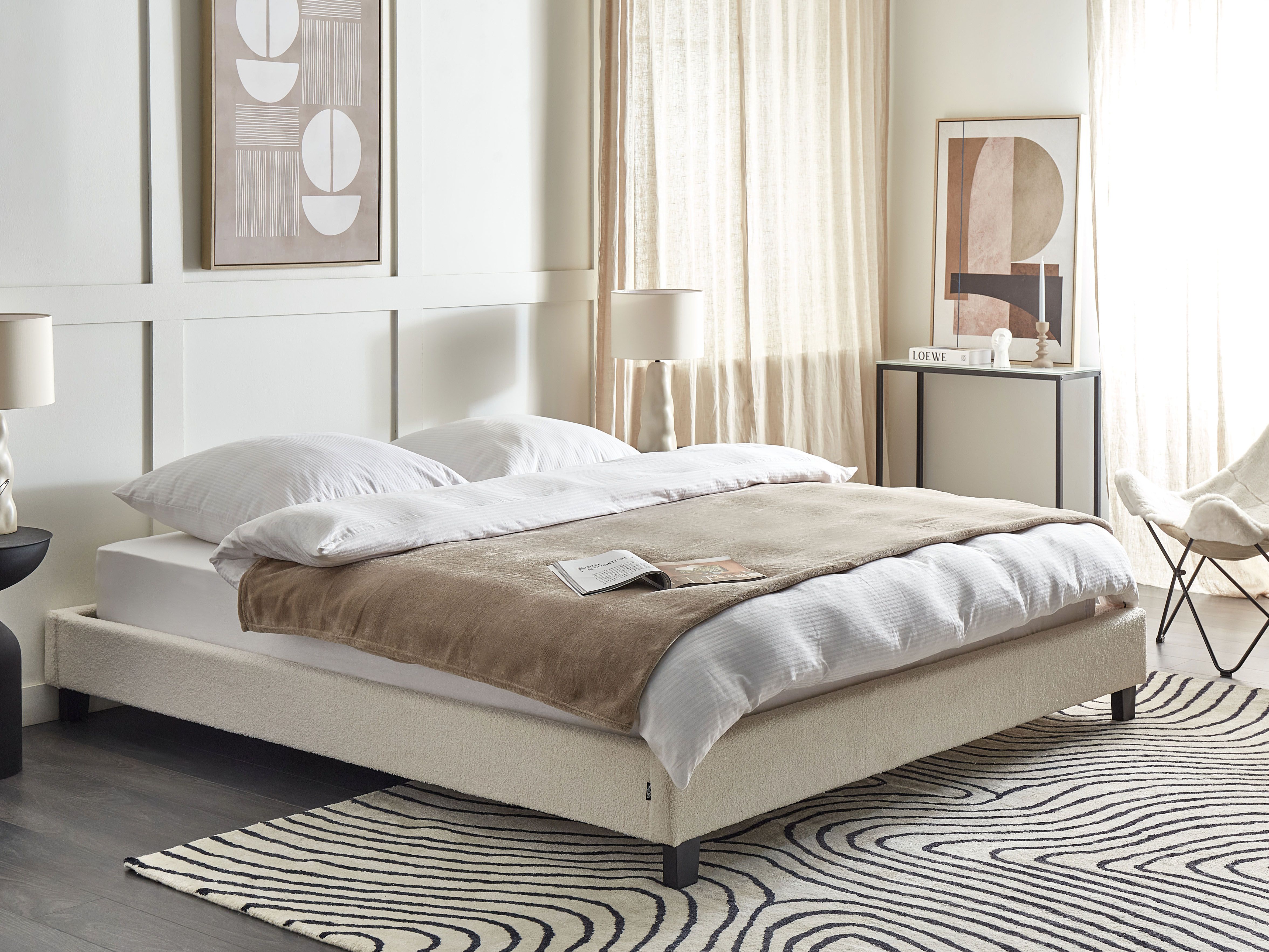 Bed without Headboard Boucle ROANNE 180 x 200 cm (EU Super King) Light Beige