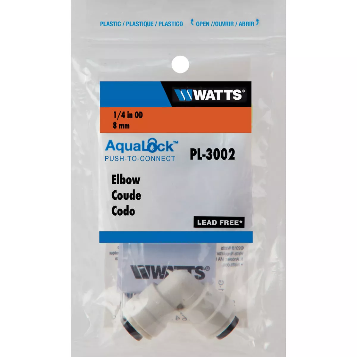Watts Aqualock 1/4 In. x 1/4 In. 90 Deg. Push-to-Connect Plastic Elbow