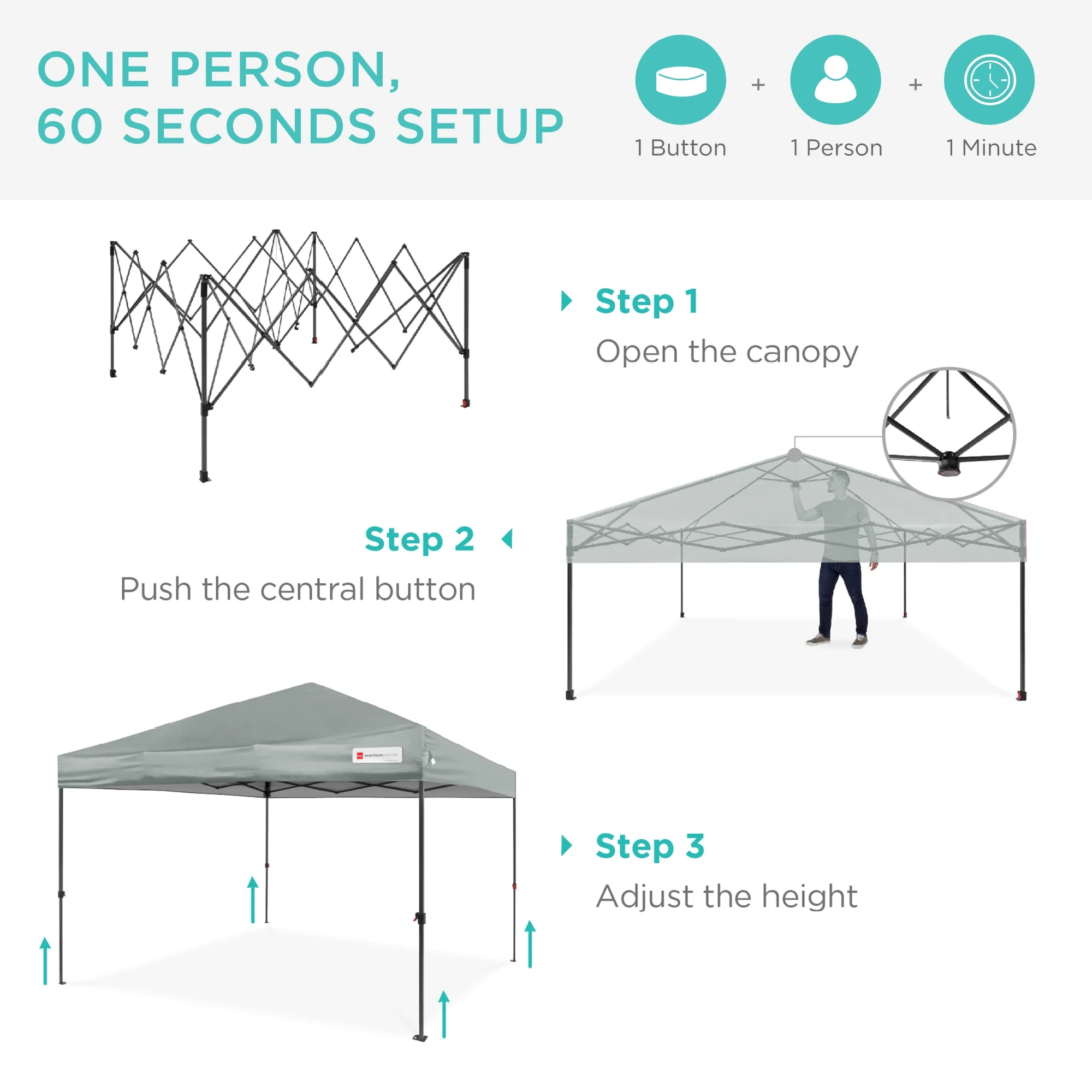 Best Choice Products 10x10ft Easy Setup Pop Up Canopy w/ 1-Button Setup, Wheeled Case, 4 Weight Bags - White - Image 237