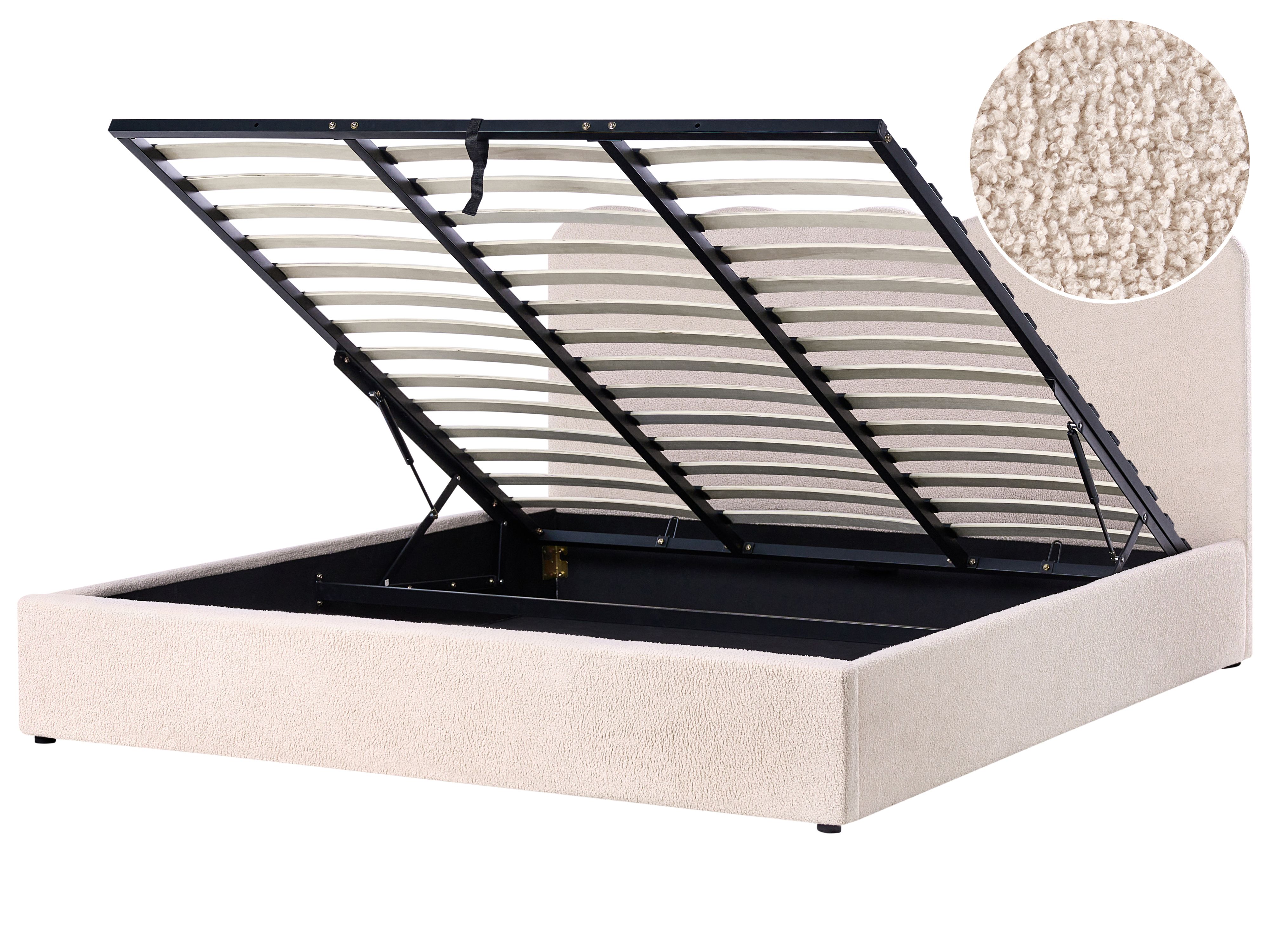 Ottoman Bed Boucle NANTERRE 180 x 200 cm (EU Super King) Beige