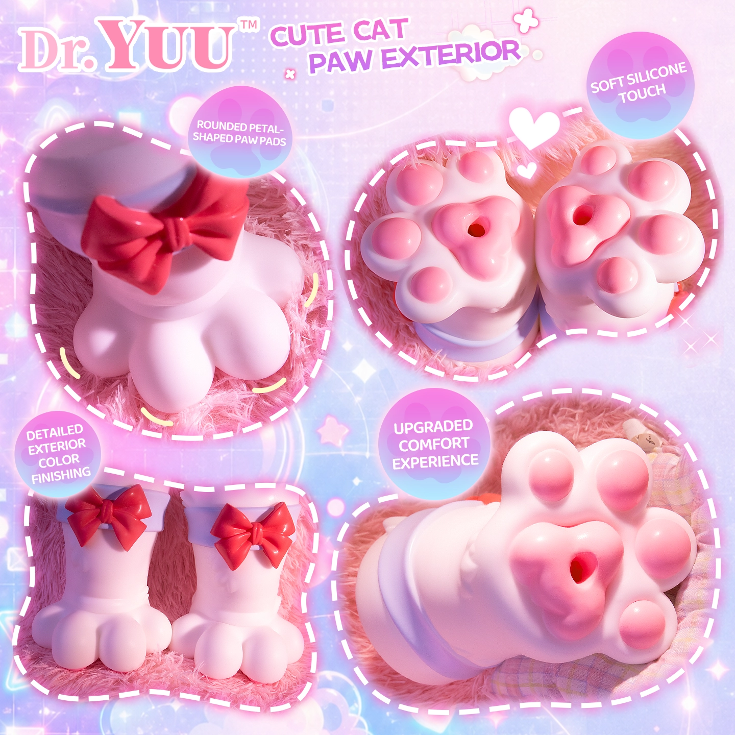 Dr.YUU cat paw adult wellness product with an L-shaped standing angle for stable placement and easy handling