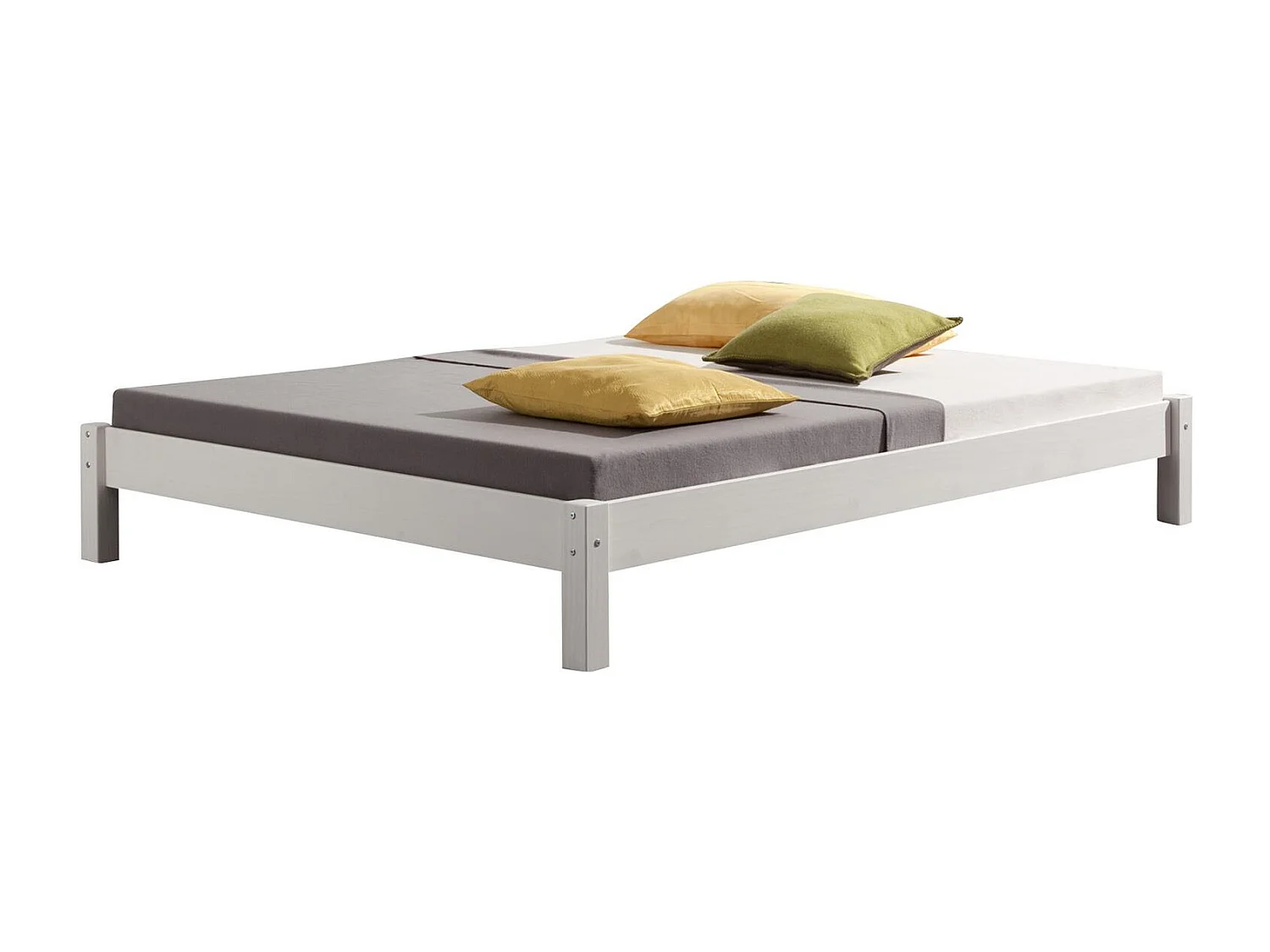 Lit futon double pour adulte TAIFUN 140 x 200 cm, 2 personnes, 2 places, pin massif lasuré blanc