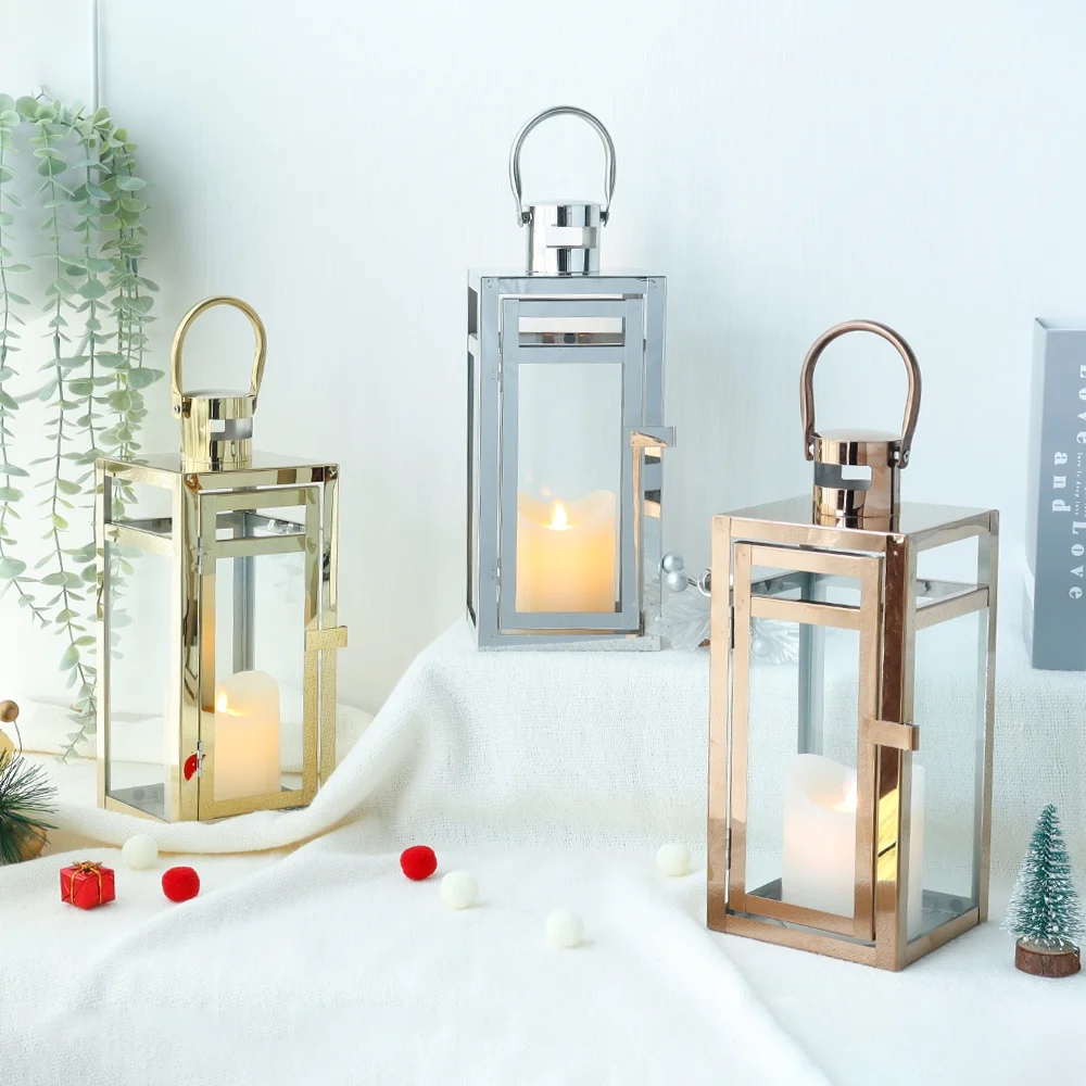 Stainless Steel Lantern Set of 3 12/15/19" Metal Lanterns with Tempered Glass for Parties & Events (Silver ) - Image 11