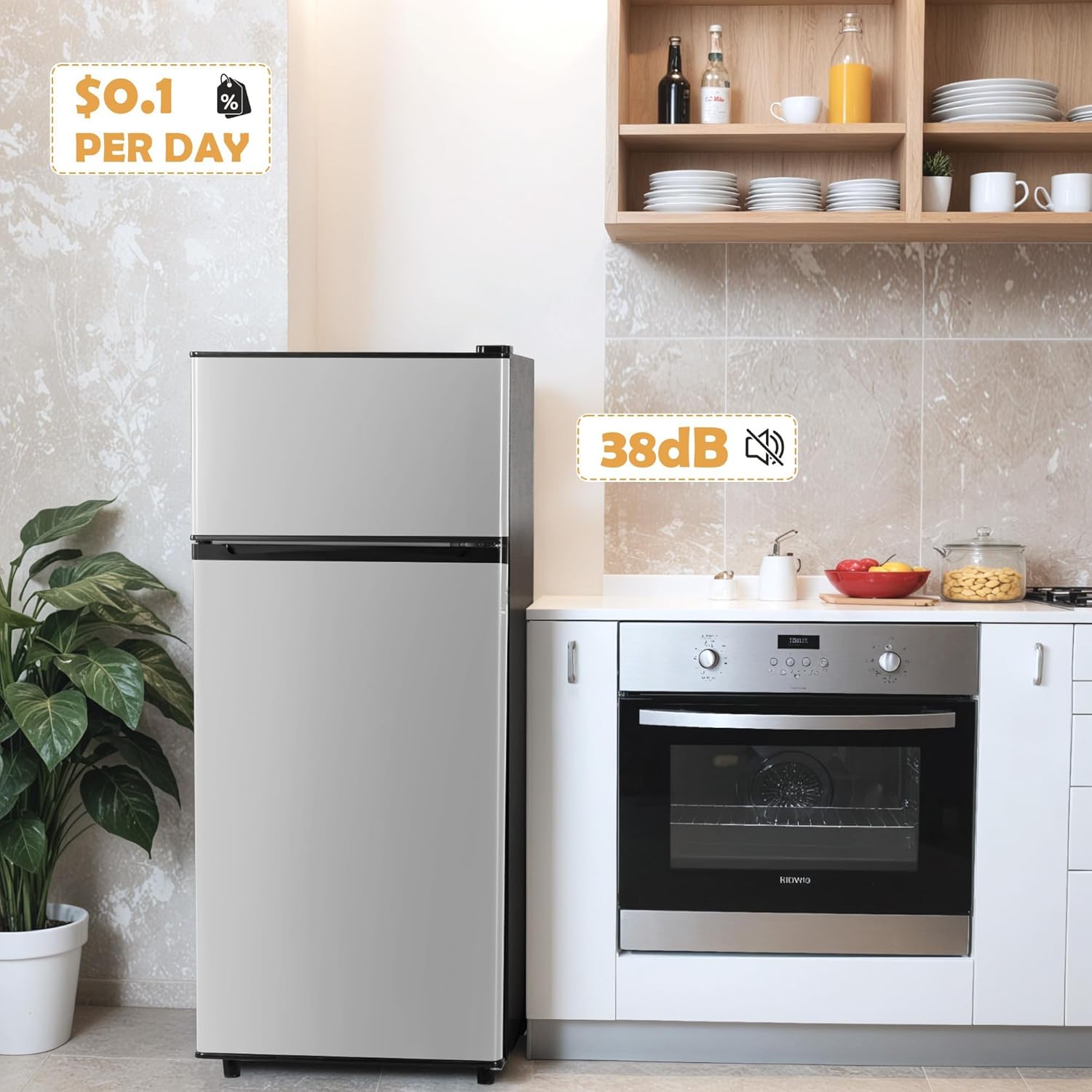 Manastin 4.5 Cu.Ft Mini Fridge with Freezer, Small Fridge with 2 Doors for Office, Kitchen, Dorm and Bedroom, Mini Refrigerator with Adjustable Shelves (Silver)