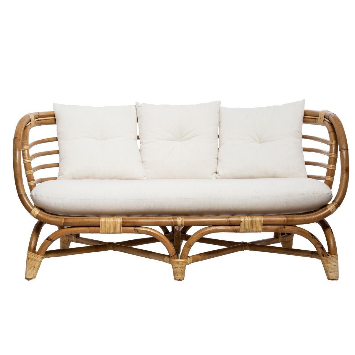 Ensemble canap&eacute; et 2 fauteuils "Farah" Rotin, Tissu blanc