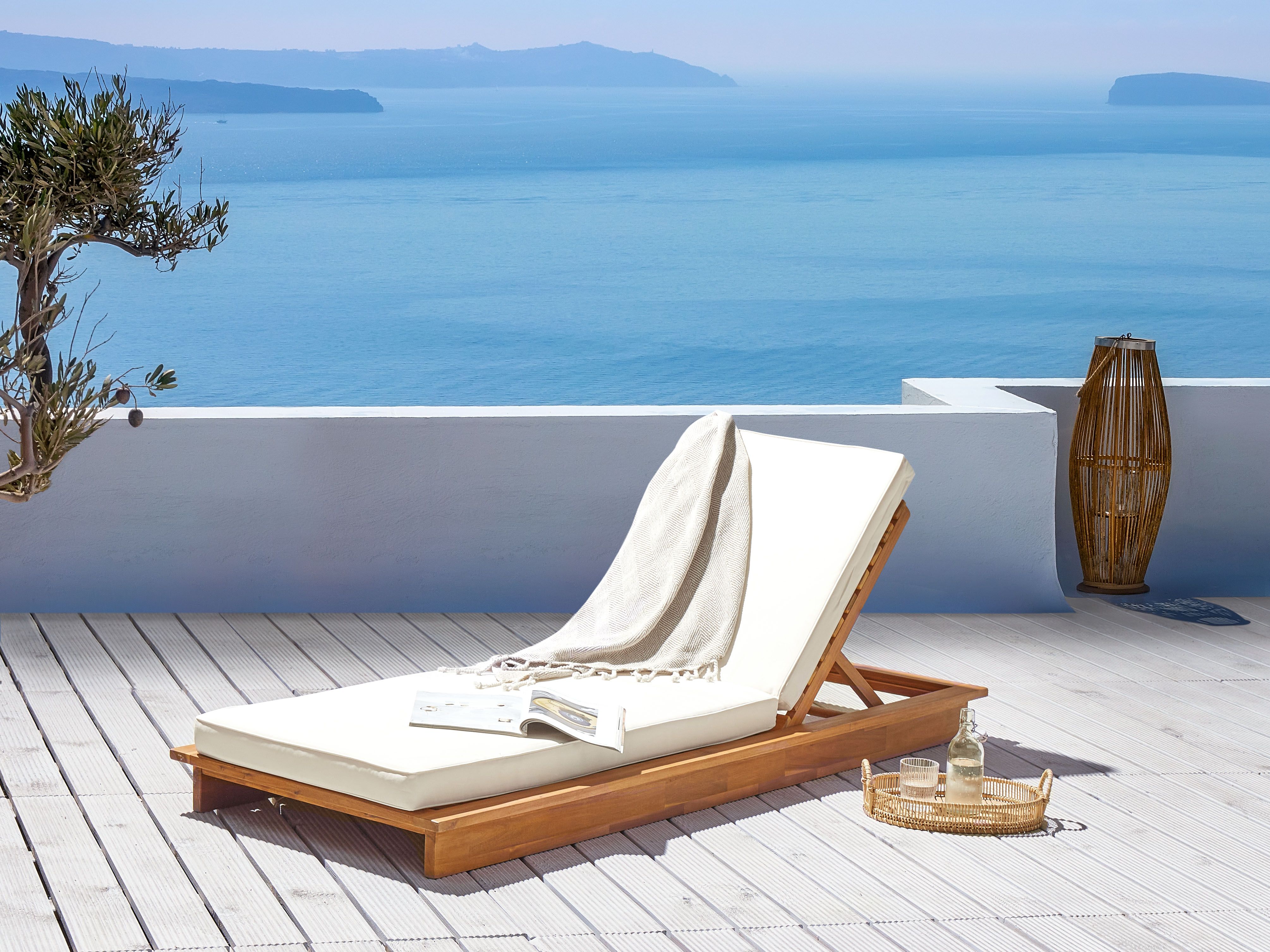 Sun Lounger with Cushion GRANARI Reclining Acacia Wood Brown