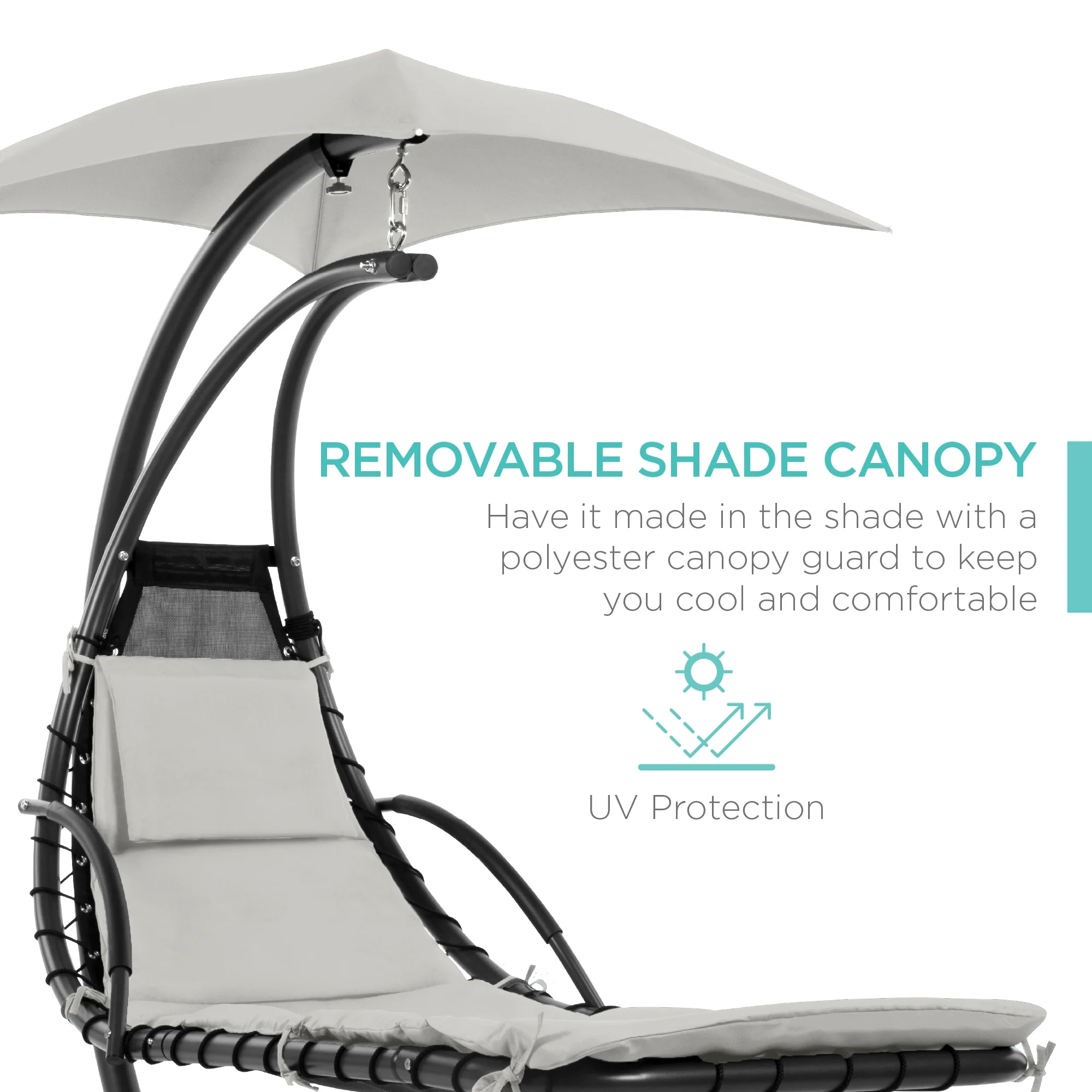 Best Choice Products Hanging Curved Chaise Lounge Chair Swing for Backyard, Patio w/ Pillow, Shade, Stand - Teal - Image 137