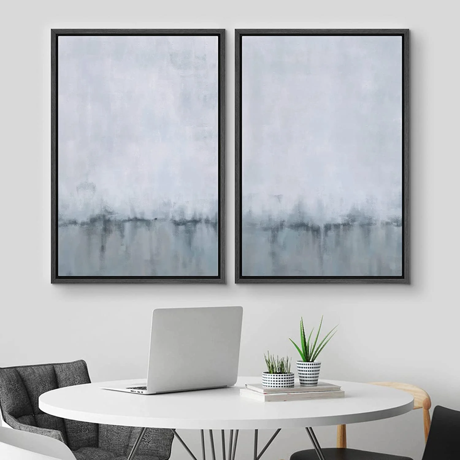 IDEA4WALL Framed Canvas Print Wall Art Set of 2 Watercolor Pastel Duotone Tan Landscape Abstract Modern Art Multicolor Contemporary Artwork for Bedroom, Office - 16"x24"x2 Panels Natural - Image 19