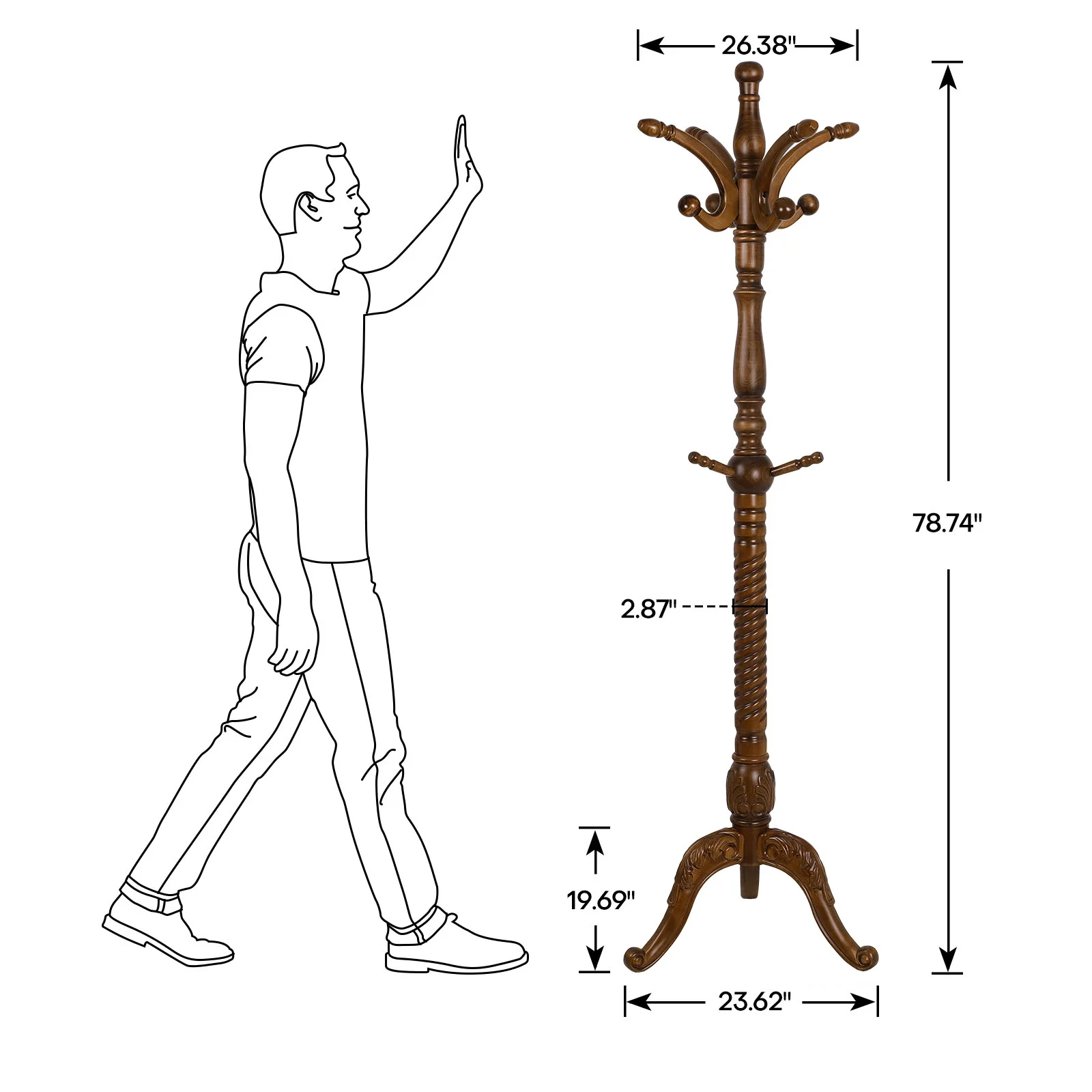Vintage 79" Coat Tree Stand Heavy Duty Freestanding Clothes Hat Coat Rack Stand with 8 Hooks - Image 8