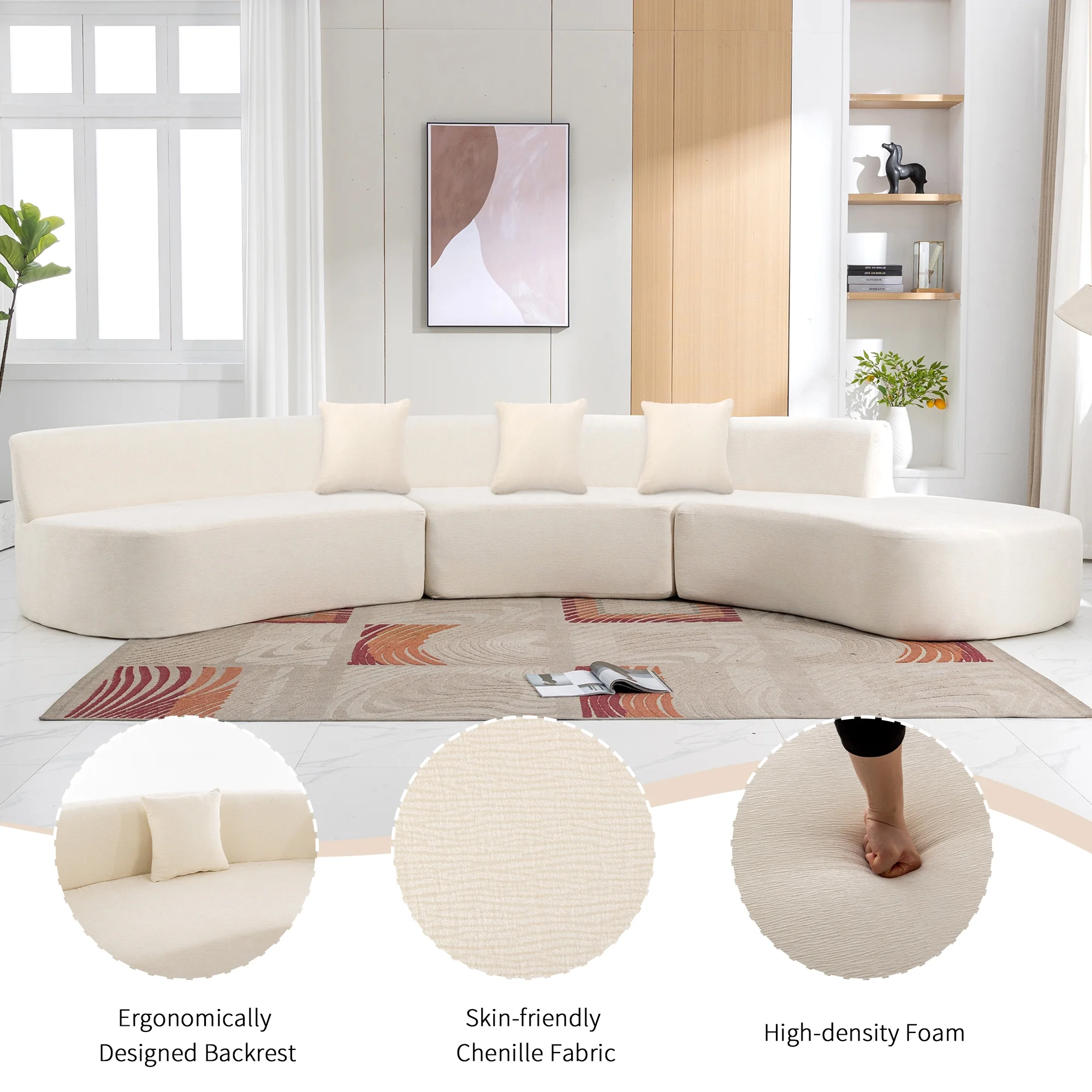 Harper & Bright Designs Modern Curved Floor Sofa Set, Modular Sectional Sponge Couch for Living Room, 2 PC Free Combination No Assembly Foam-Filled Sofa, Beige - Image 28