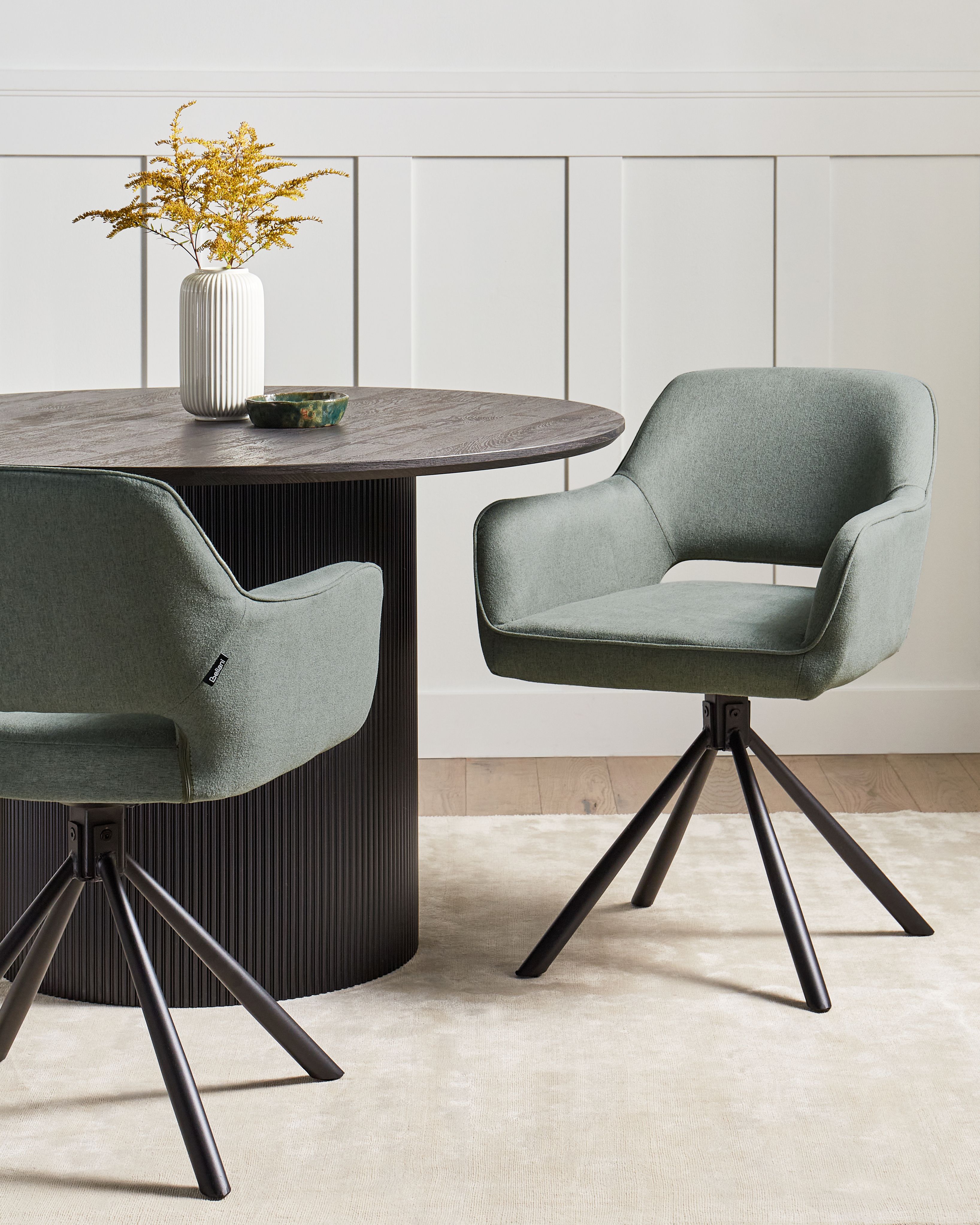 Set of 2 Dining Chairs Swivel LOURES Fabric Dark Green