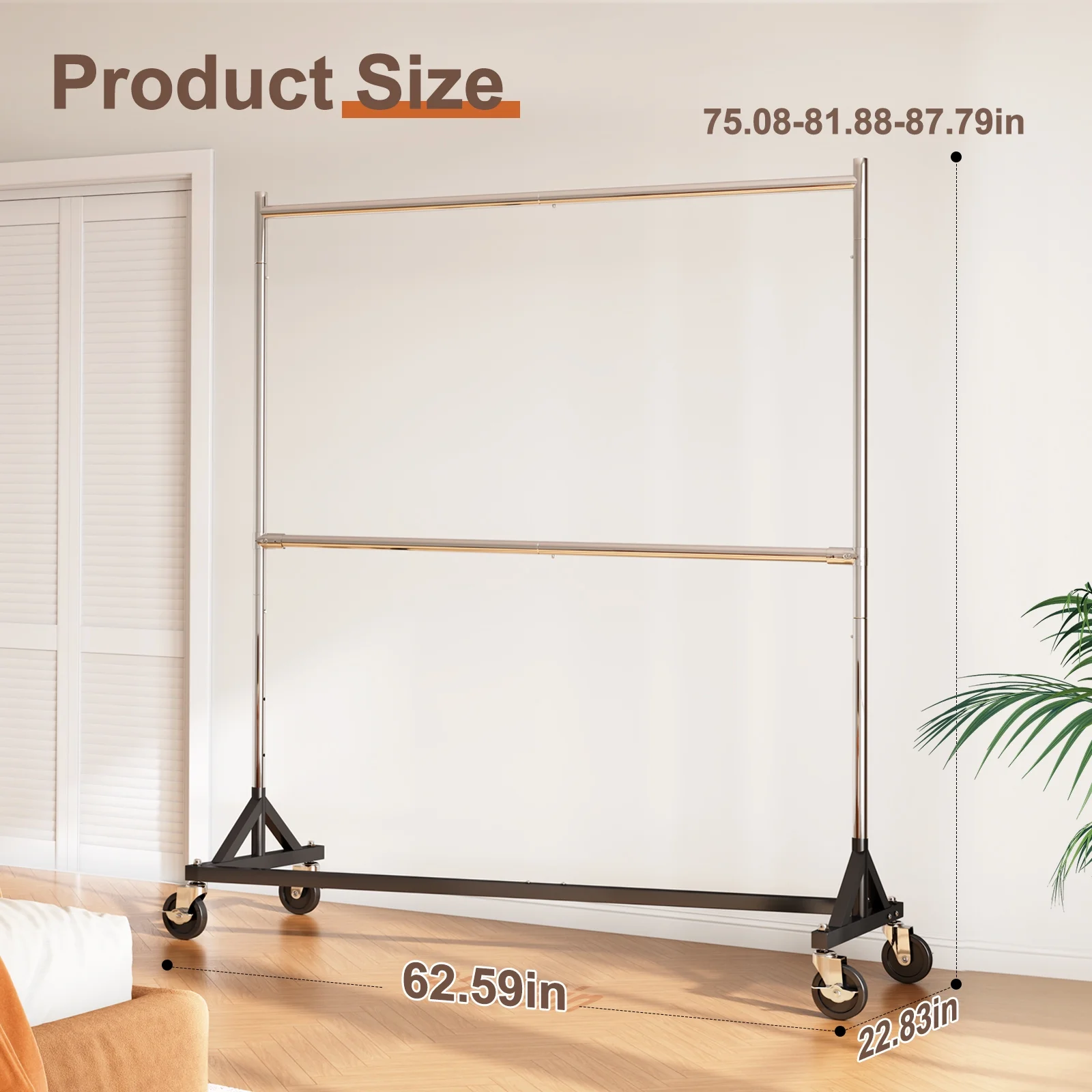 HOKEEPER 400LBS Commercial Z Base Garment Rack Heavy Duty Clothing Rack Height Adjustable Rolling Clothes Rack for Hanging Clothes Racks on Wheels Portable Z Rack Chrome Finish - Image 12