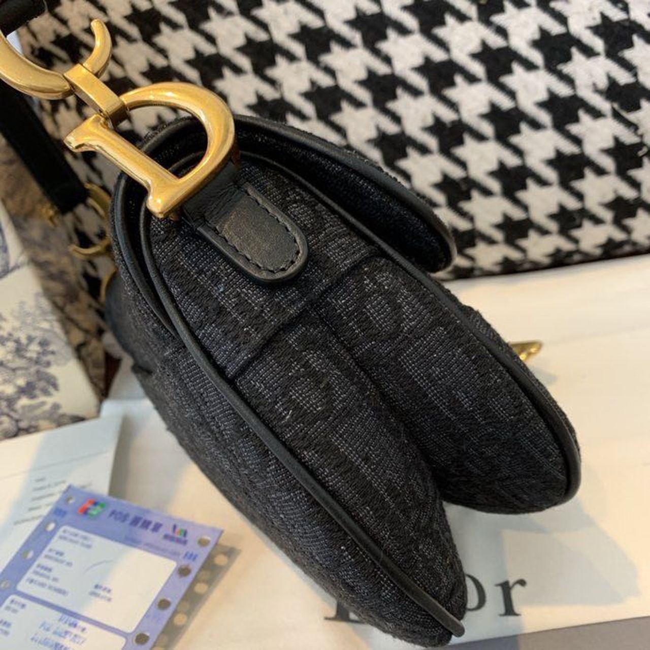 Christian Dior Saddle Bag Black Oblique Embroidered Canvas Gold Toned Hardware For Women 19.5cm/7.6in CD1:1High-quality replica