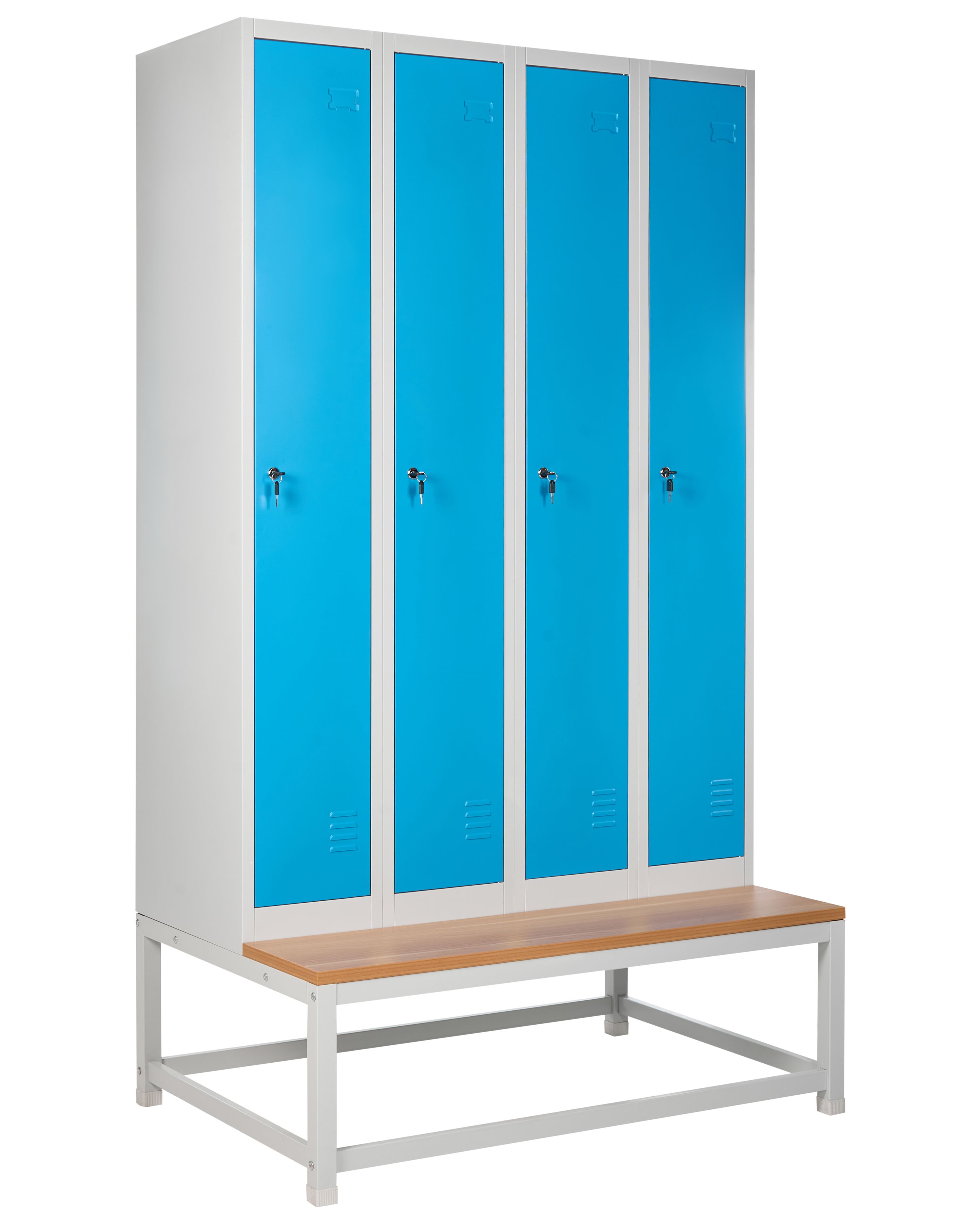 4-Door Storage Locker with Bench ATHLETE Metal Grey/ Blue