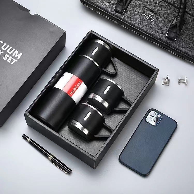 Stainless Steel Thermos Cup Three Lids 500ml Large Business Gift Set Household Vacuum Insulated BPA Free 12-24hr