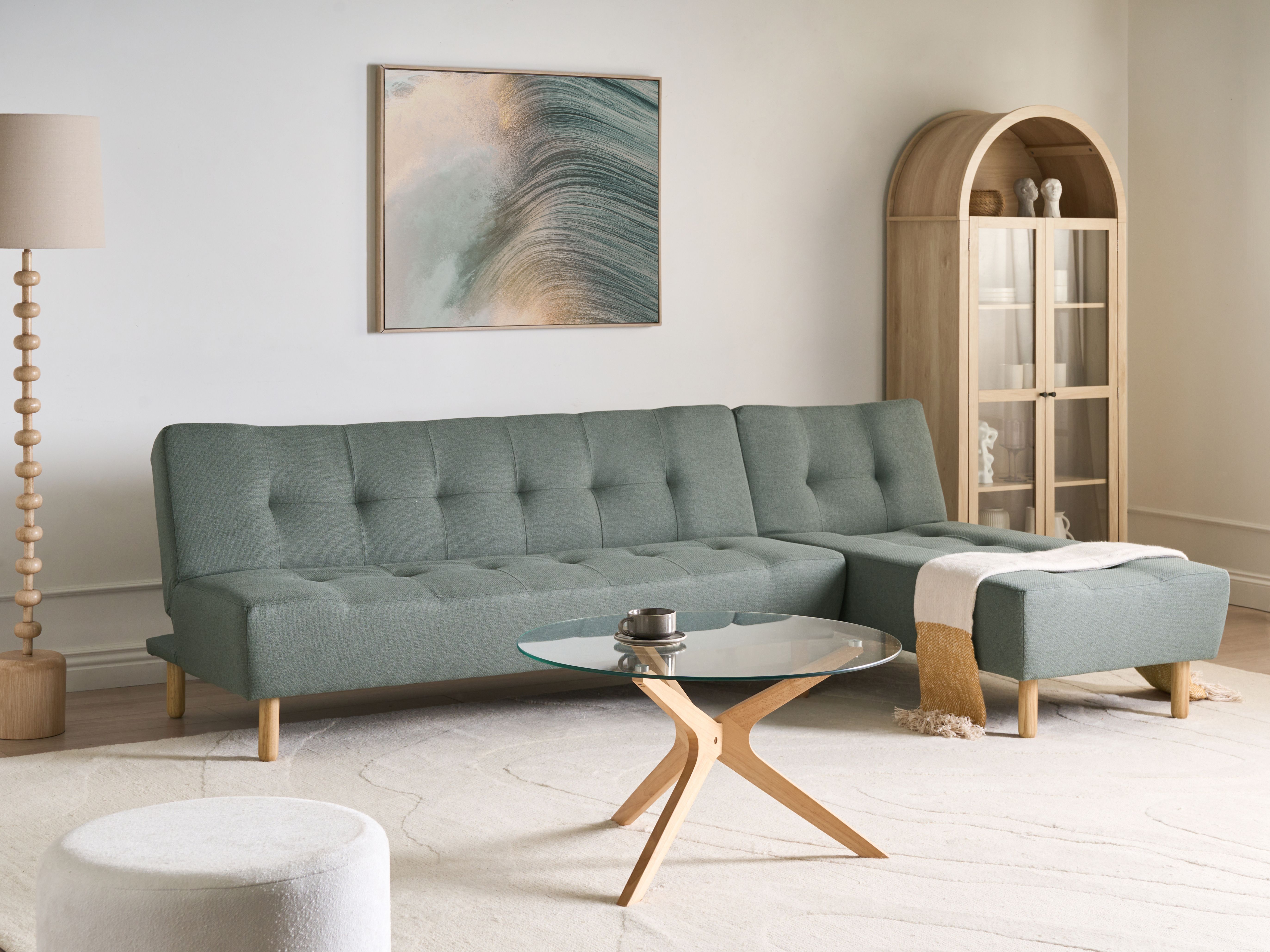 Modular Corner Sofa Bed 4 Seater ALSTEN Fabric Green Left Hand