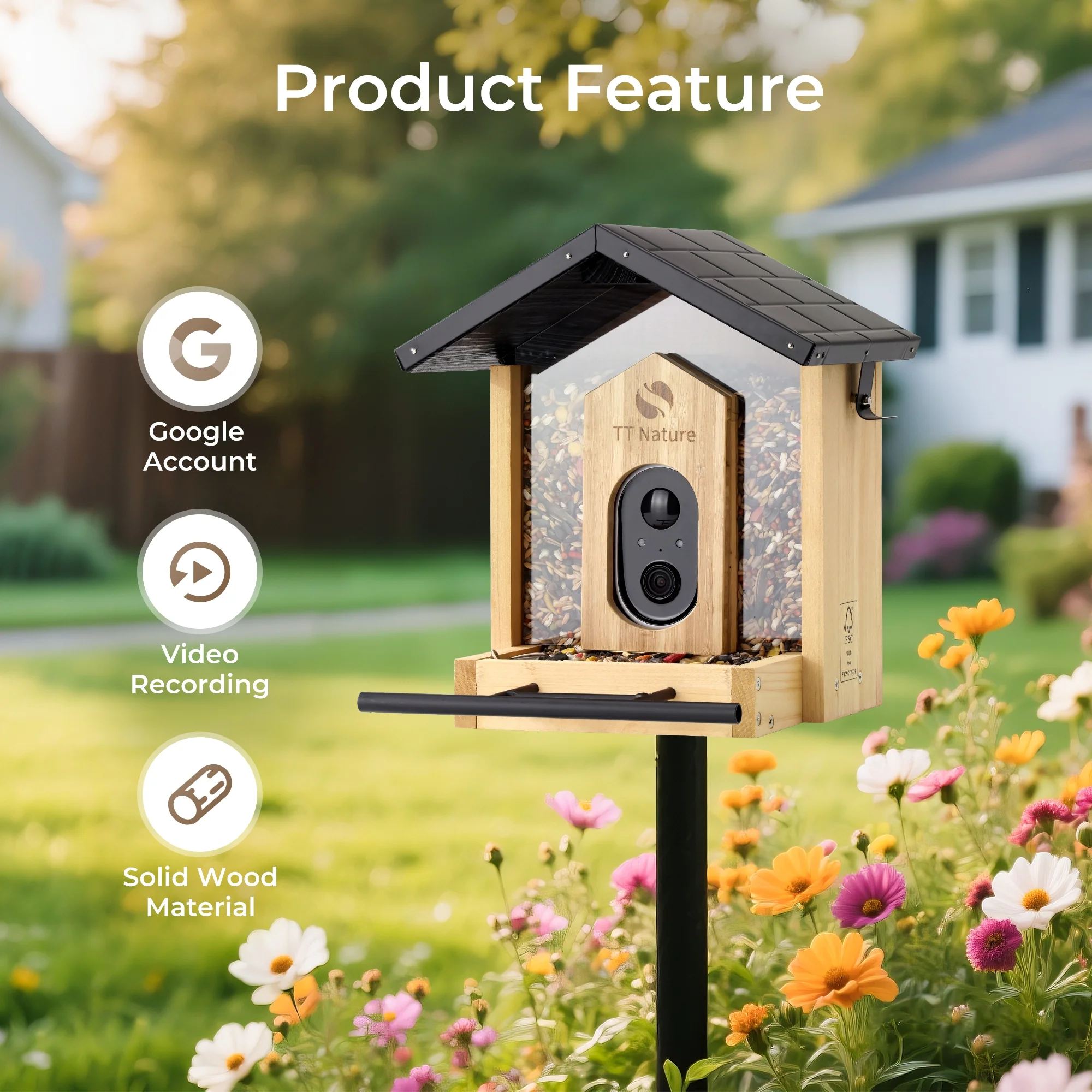 TT Nature Bird Feeder with Camera, AI Identify 10,000+ Species, Auto Capture, Real-Time Notifications, Upgraded for Bird Watching with Solar Panel, Perfect Gift for Bird Lovers - Image 5