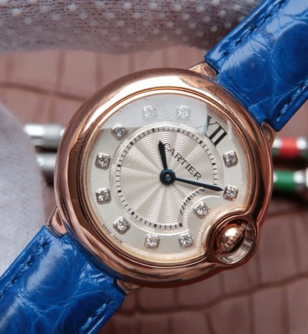 Replica Cartier Ballon Bleu 28mm Ladies RG White Dial Diamonds Markers Ronda Quartz - Elite Watch Atelier