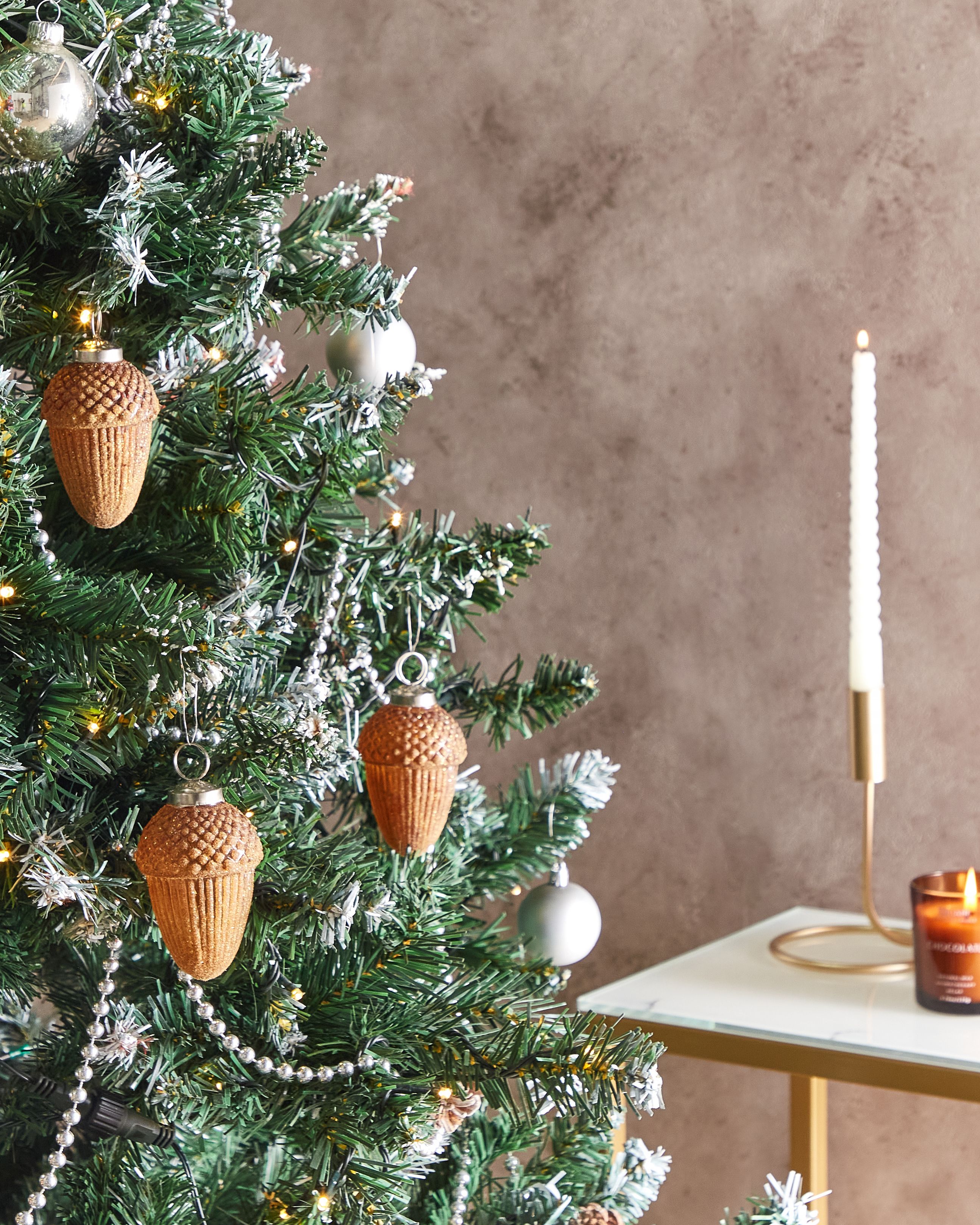 Set of 6 Baubles AMBRE Glass Gold