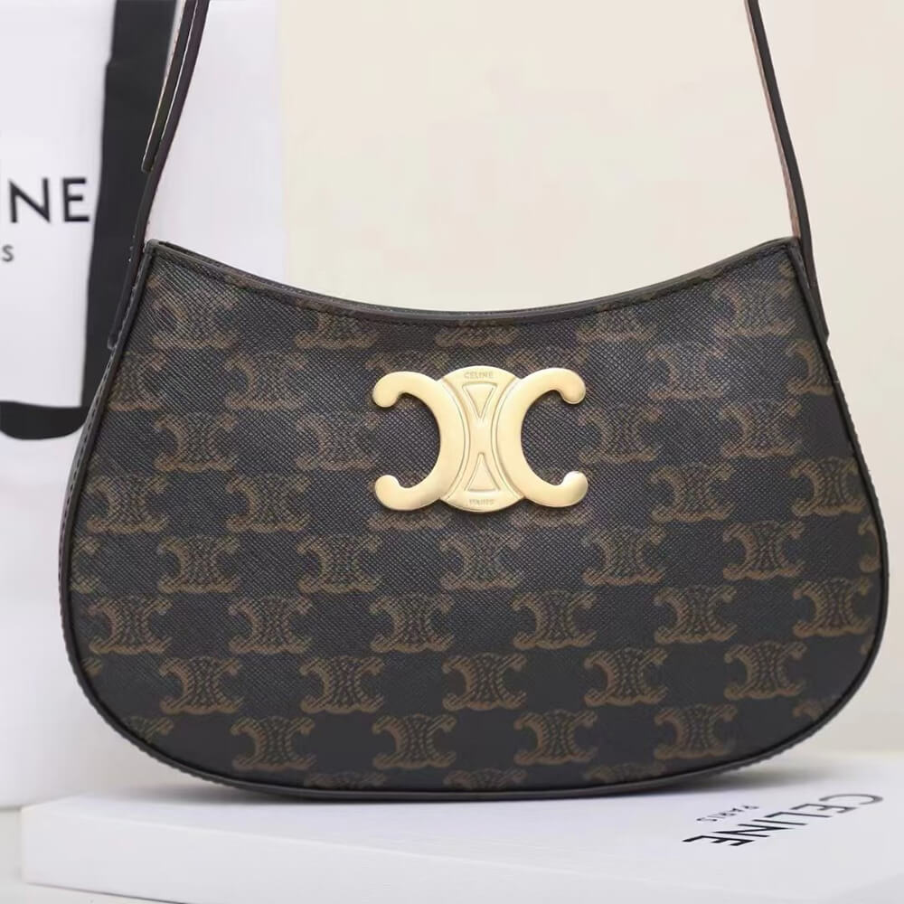 Celine Medium Tilly Bag in Triomphe Canvas and Calfskin1:1High-quality replica
