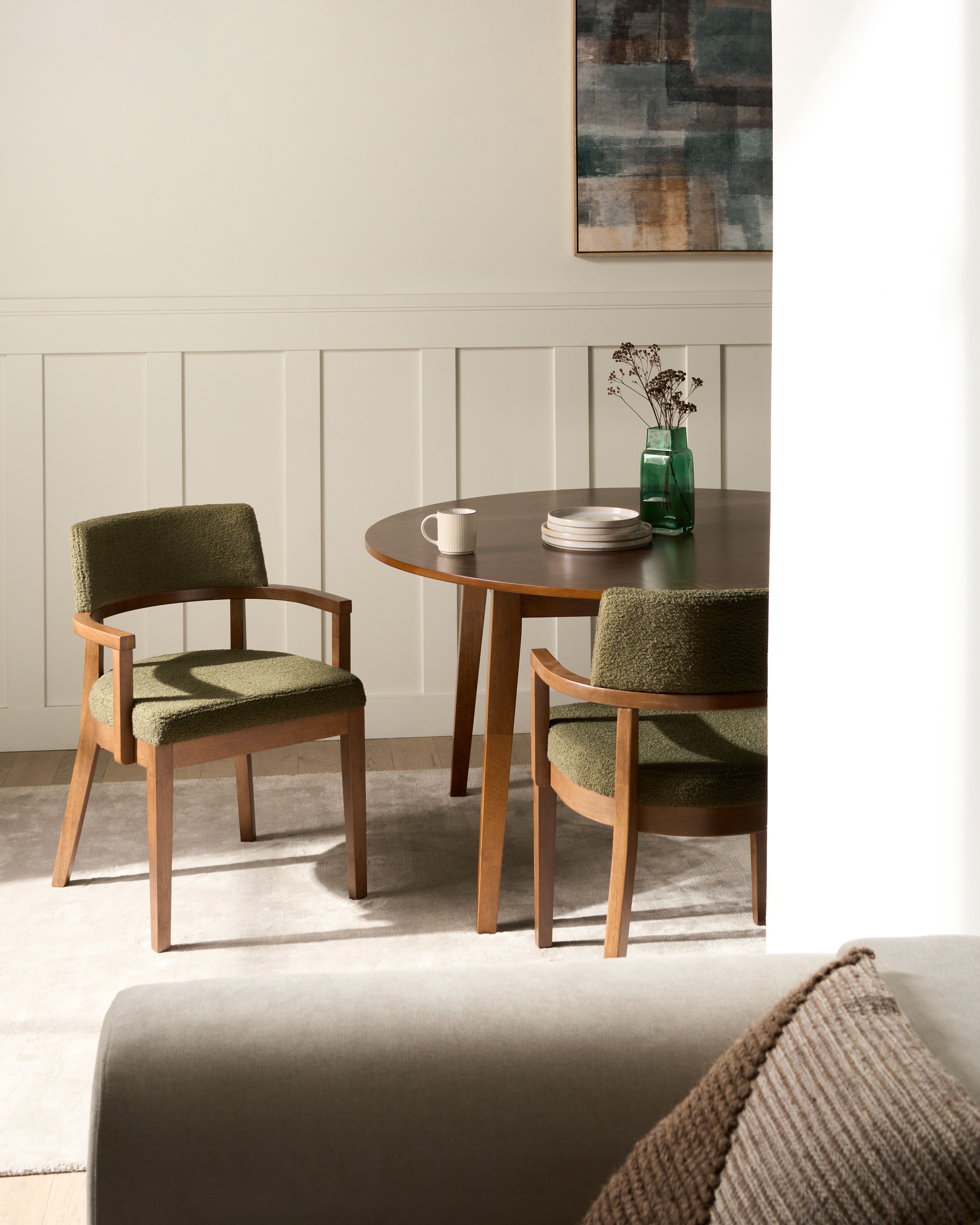 Set of 2 Dining Chairs DALBO Boucle Dark Brown/ Green