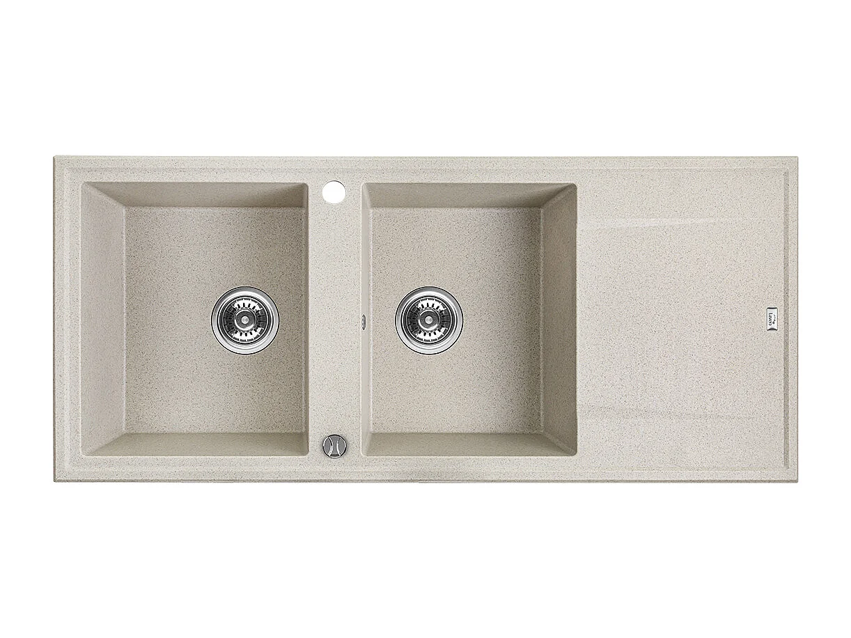 Evier de cuisine en granit beige - MEGALO - 50 x 116 cm, 2 bacs avec égouttoir