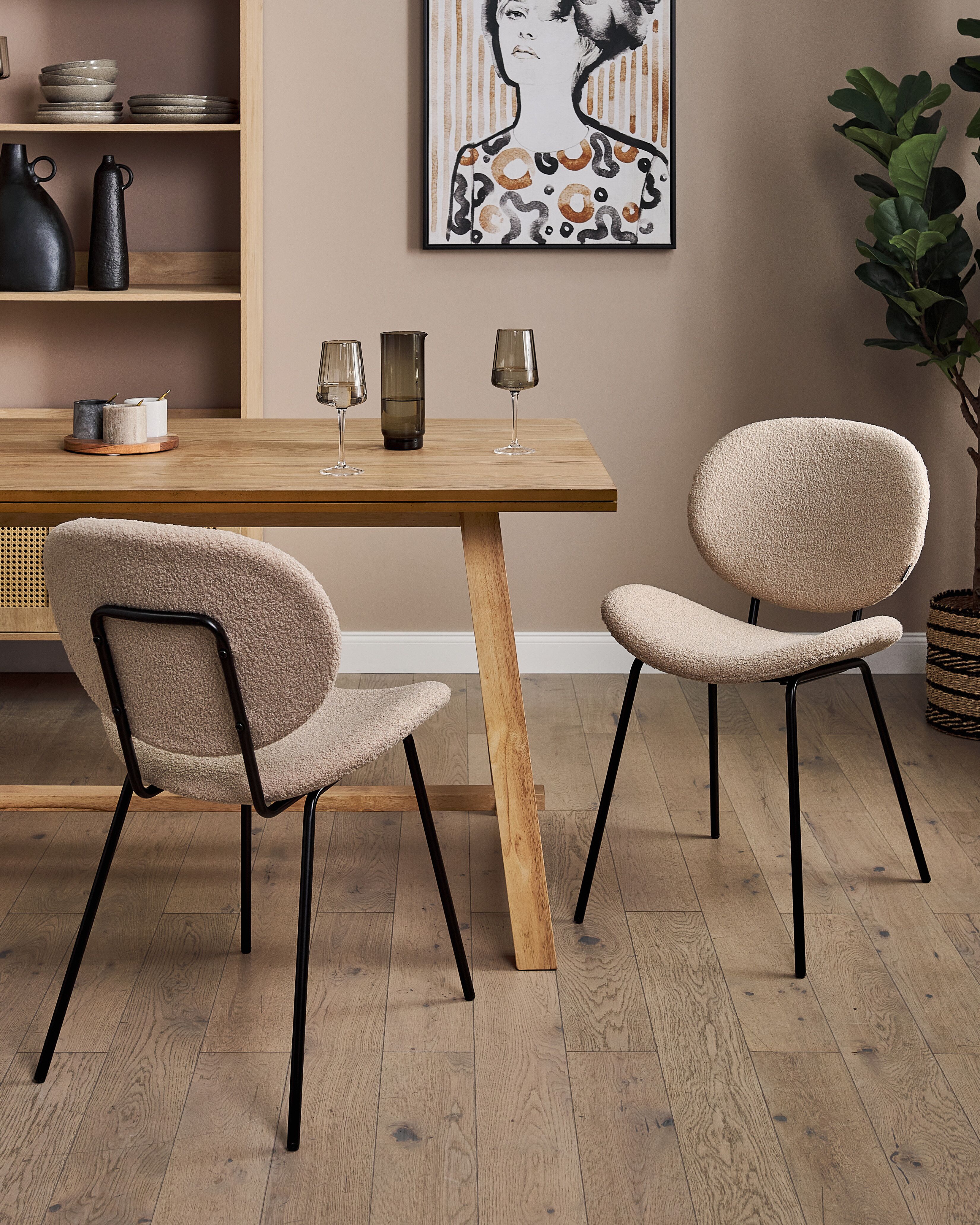 Set of 2 Dining Chairs LUANA Boucle Taupe