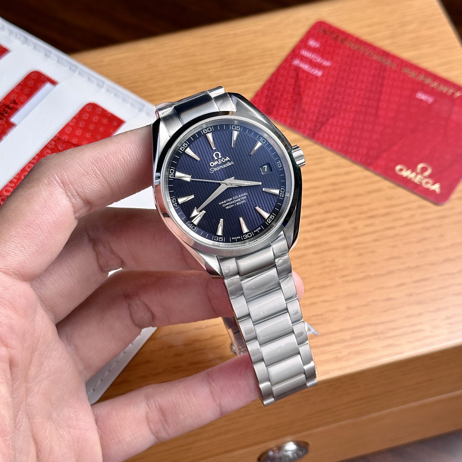 Omega Replica 11 Watch Seamaster Co-Axial Aqua Terra Blue Dial 41mm - Elite Watch Atelier